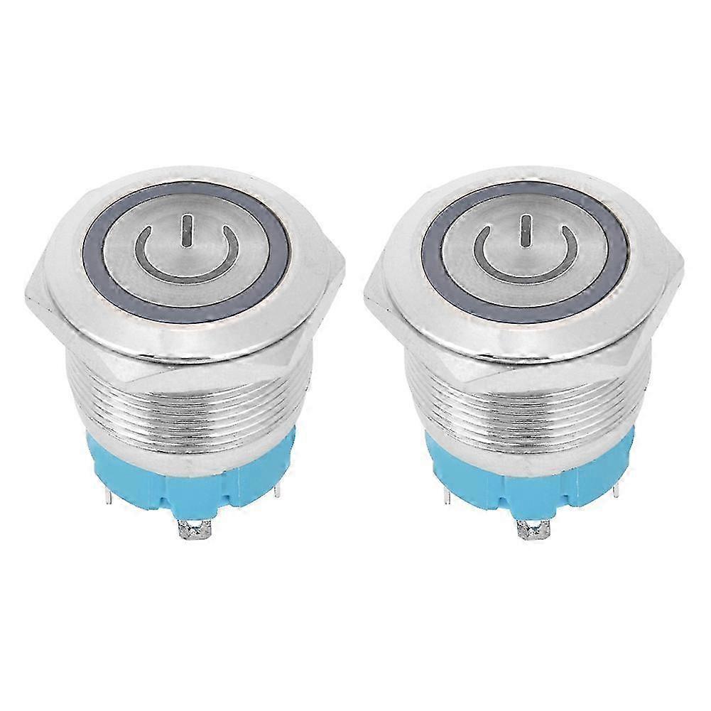 2PCS 4 Pin Push Button Switch 3-6VDC 22mm Flat Head Round Button Switch with Power Light SignWhite