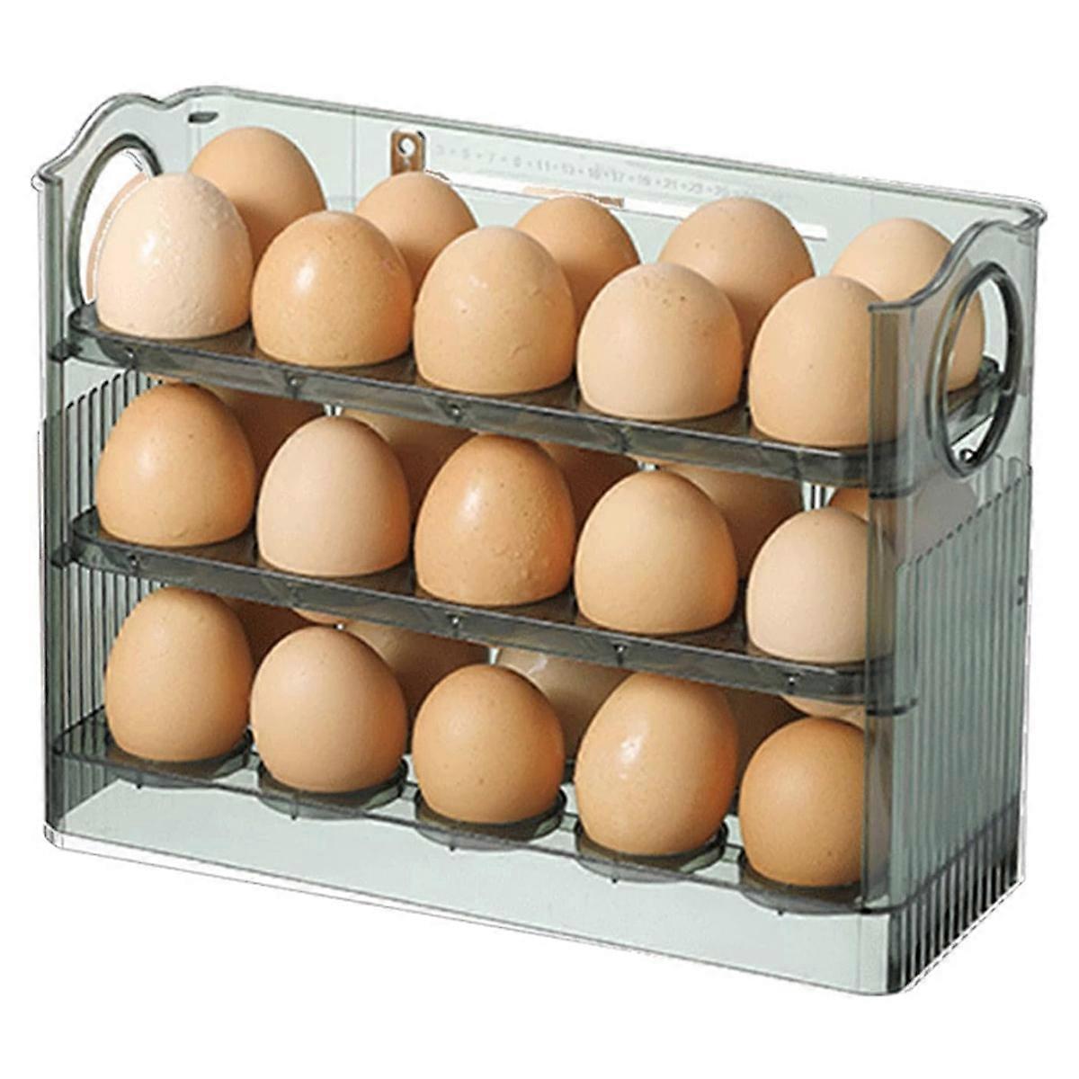 3 layer Vertical Clear Large Capacity Fresh Egg Storage Refrigerator Container for Kitchen Fridge,Green