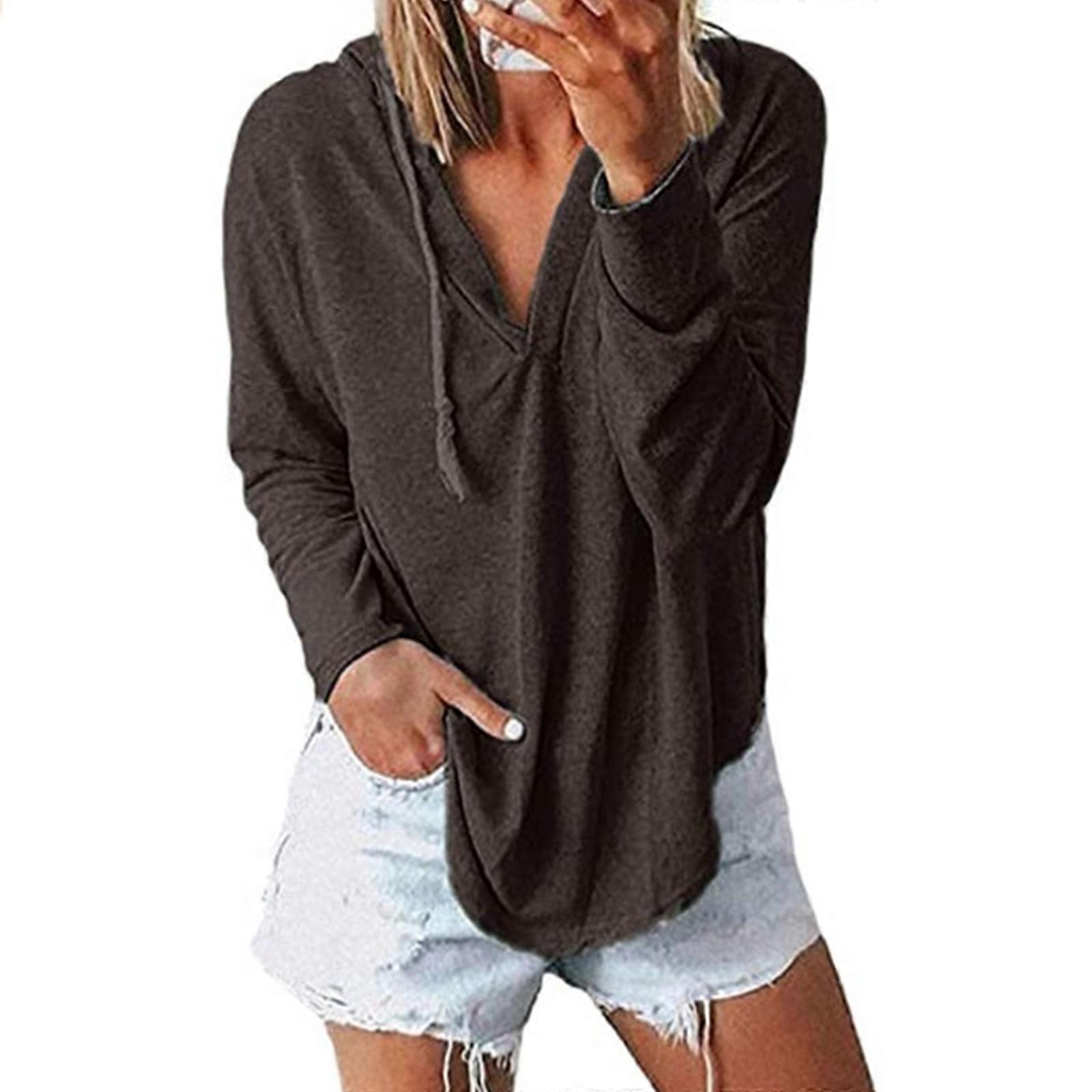 Trendy Oversized Pullover Hoodie for Women Lightweight Long Sleeve Sweatshirts Drawstring Tunics Top for Gym and Running  brown XL