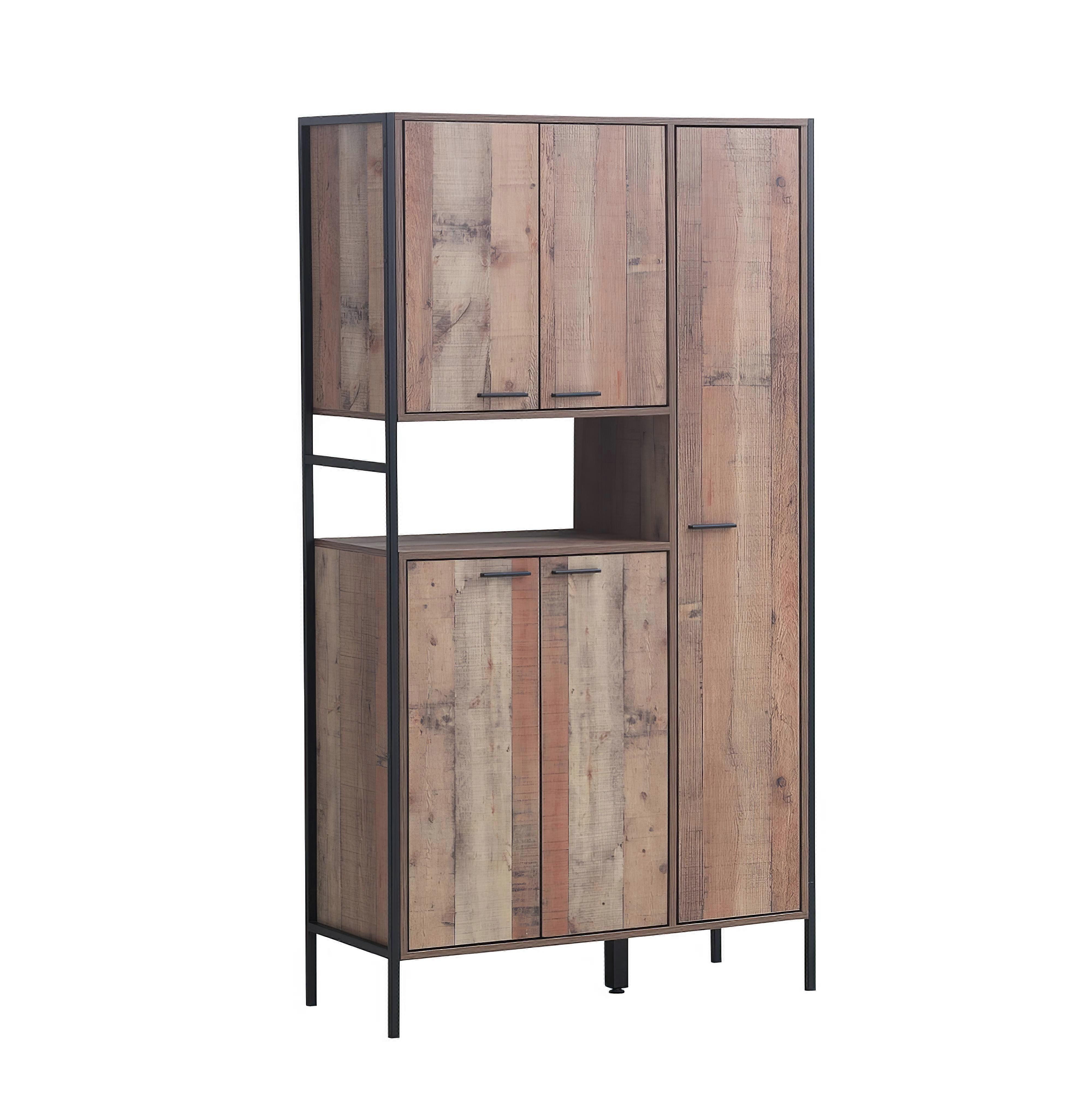 5-Door Rustic Cabinet Metal Frame Modern Design Kitchen Storage Unit