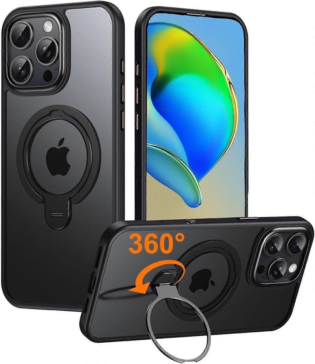 Dual 360 Spin Magnetic Stand & Magnetic Ring for iPhone 16 Pro Max Case [Compatible with MagSafe] [Dual Embeded Ring & Stand] [16FT Military Protectio