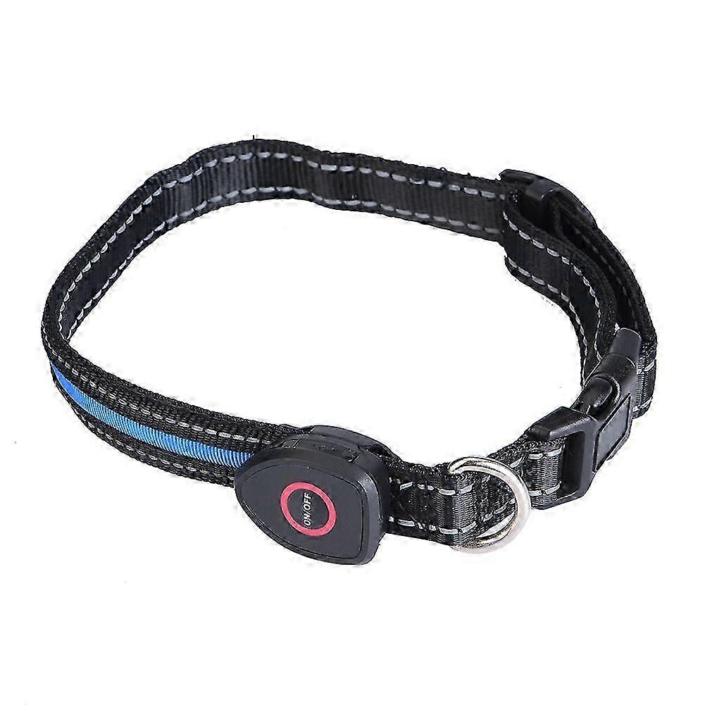 USB Rechargeable LED Collar with Adjustable Nylon for Pet Safety and Blue Flashing Light