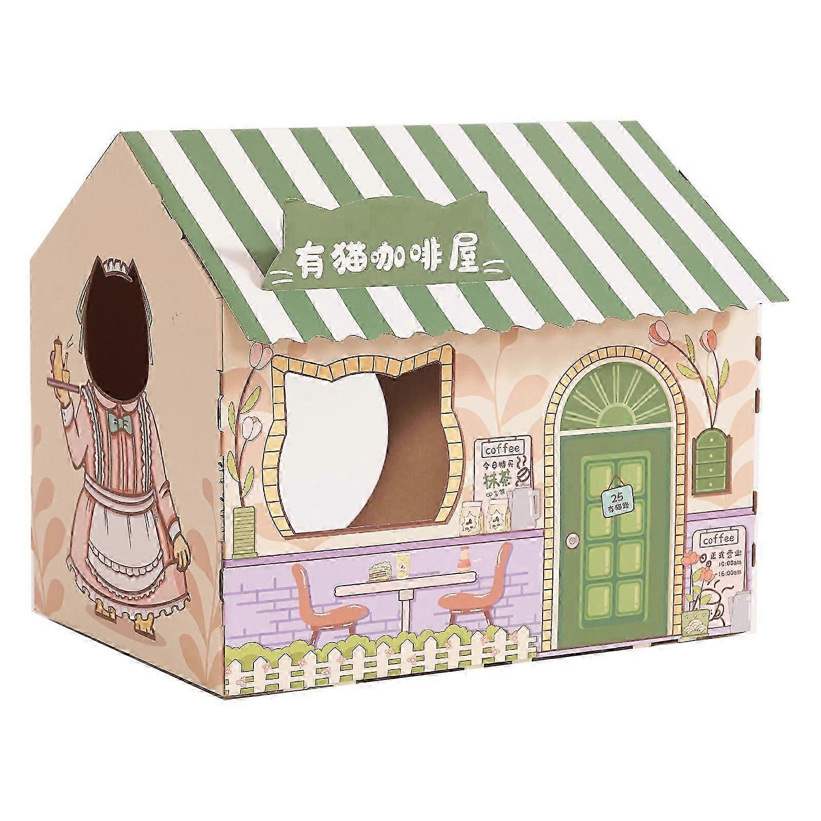 Cardboard Cat House Safe Healthy Wear Resistant Portable Cat Play House with Catnip kissoille