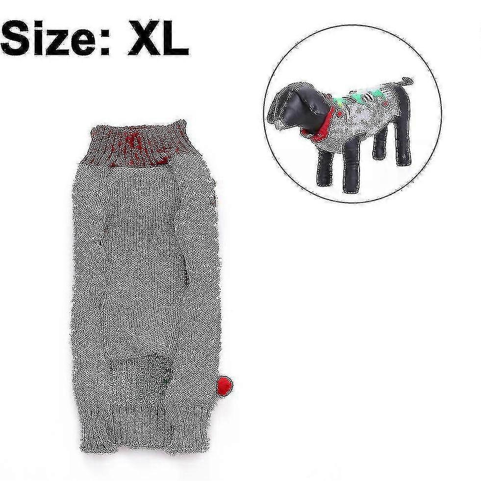Pet sweater, festive - themed, gray with red accents, decorated with pom - poms and cute patterns, suitable for holiday wear