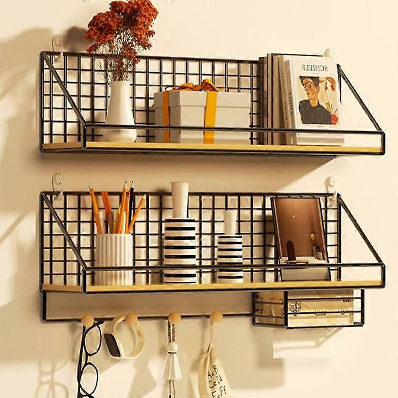 Household Large Non-Punching Organizer Wall Hanging Shelf Black Basic Model