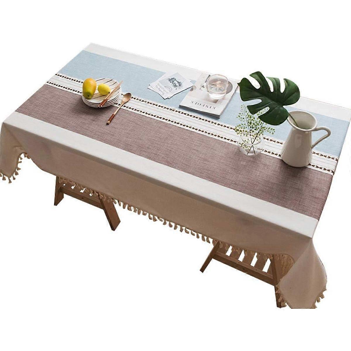 Cotton and linen gray tassel embroidered tablecloth table cloth rectangular table cloth coffee table cover