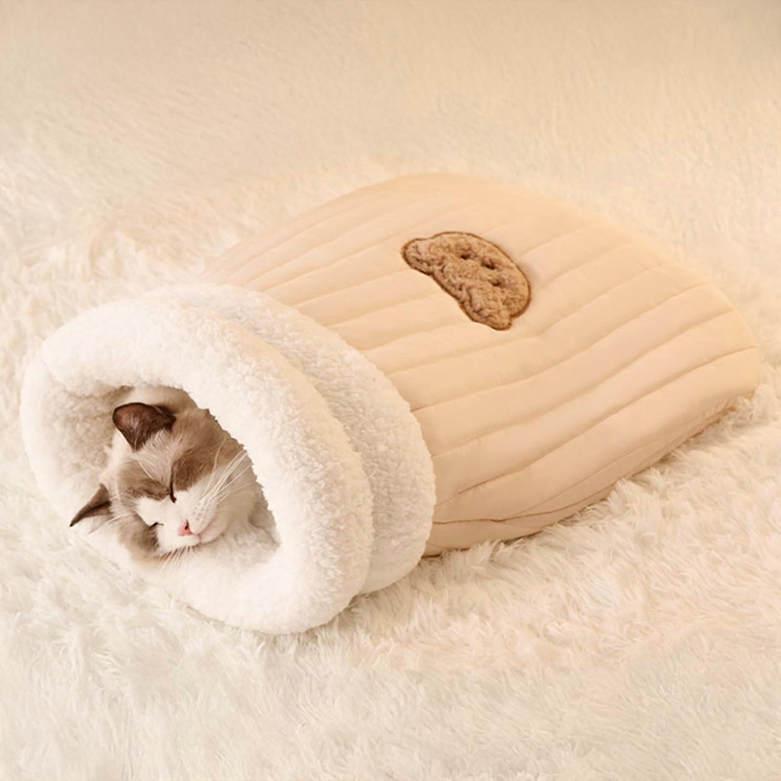 Warm Cat Sleeping Bag Cat Crinkle Bag Cat Cave Bed Cat Swaddle Wrap Brown Size M 17.7x21.2 Inches