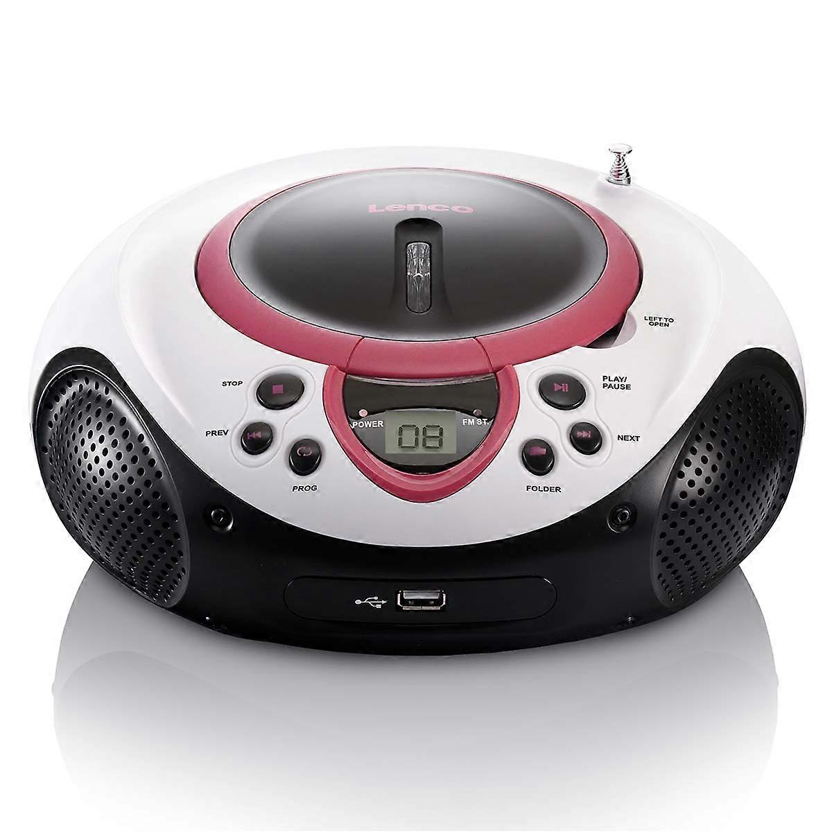 Portable FM Radio CD & USB Player Pink