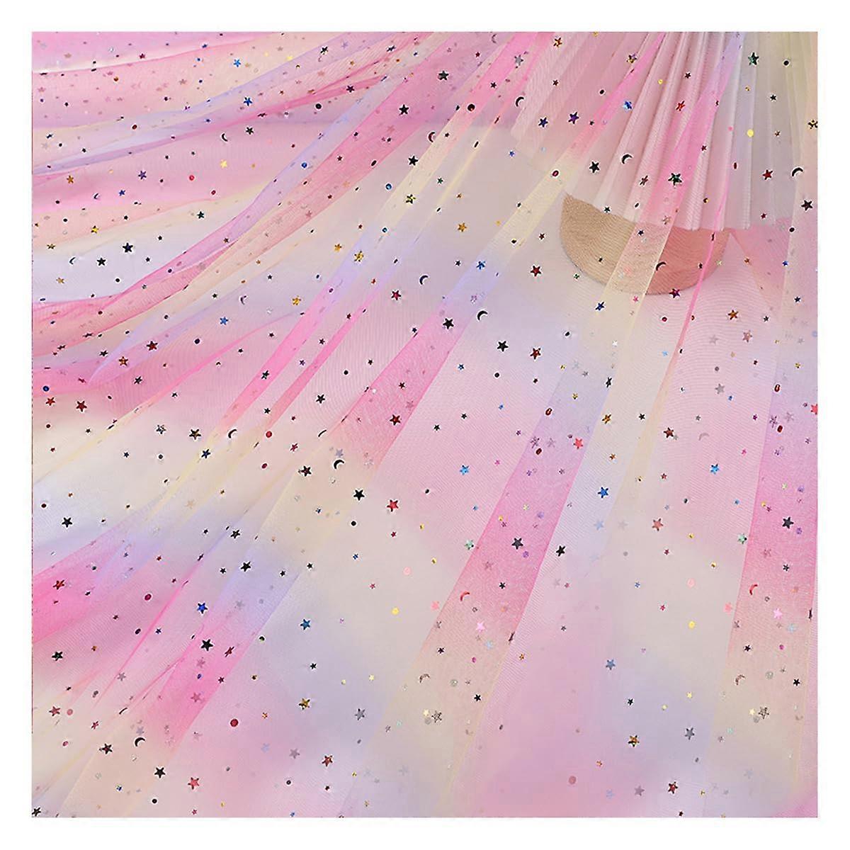 Rainbow Tulle Netting Fabric 1.5 Meter by 1 Yard Iridescent Gradient Polyester Mesh