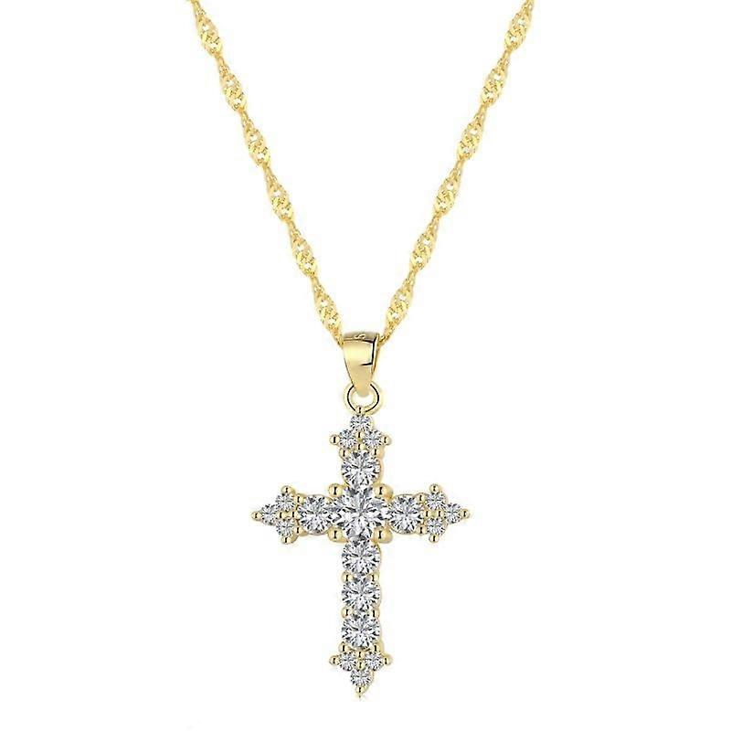 Cross Necklace for Women 14K Gold Plated Silver Dainty Choker with Small Cross Pendant and 5A Cubic Zirconia Charm