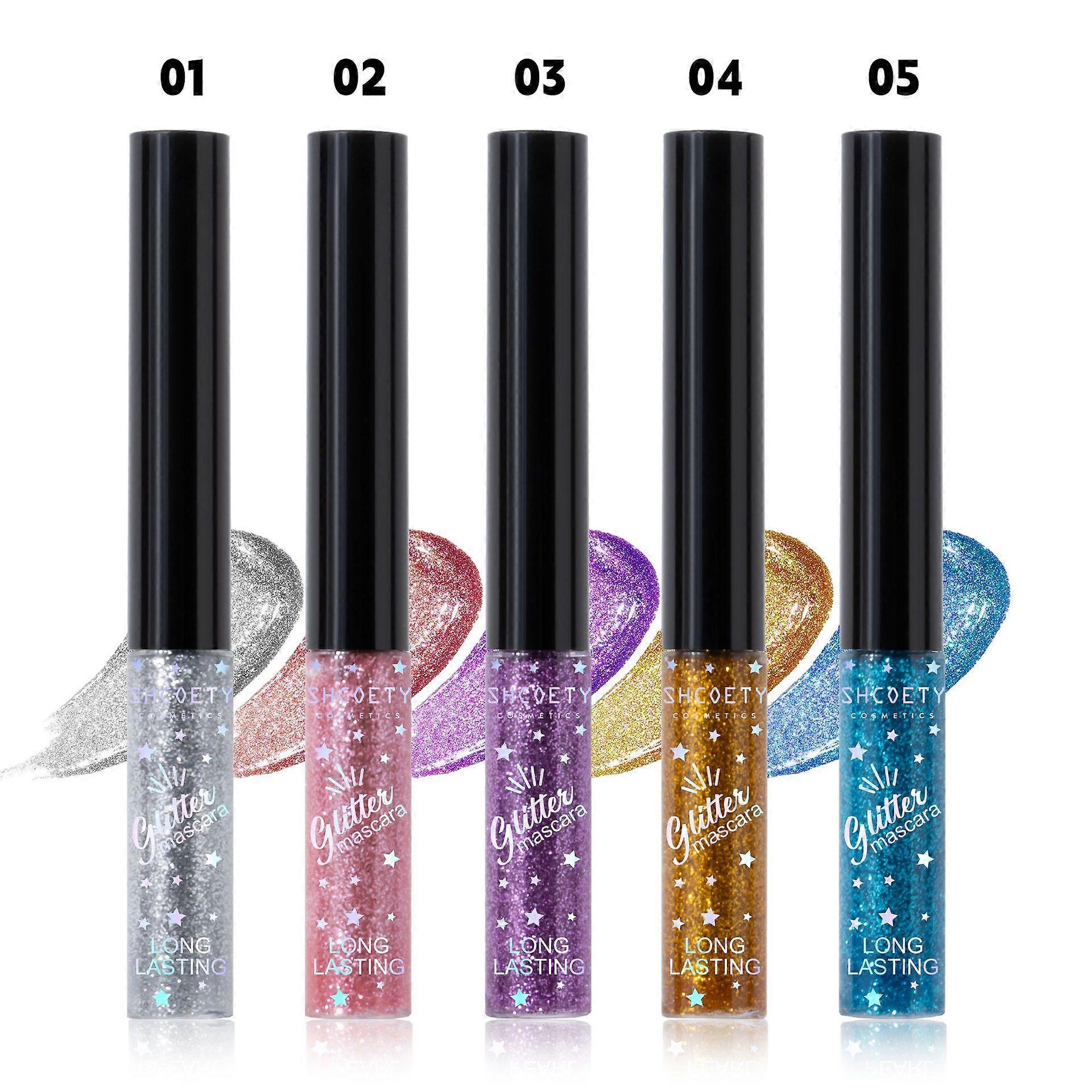 5 Piece Glitter Eyeshadow Mascara, Glitter Eyelash Mascara, Diamond Glitter Mascara, Colorful Glitter Mascara, Volumizing Mascara, Durable Curling Mul