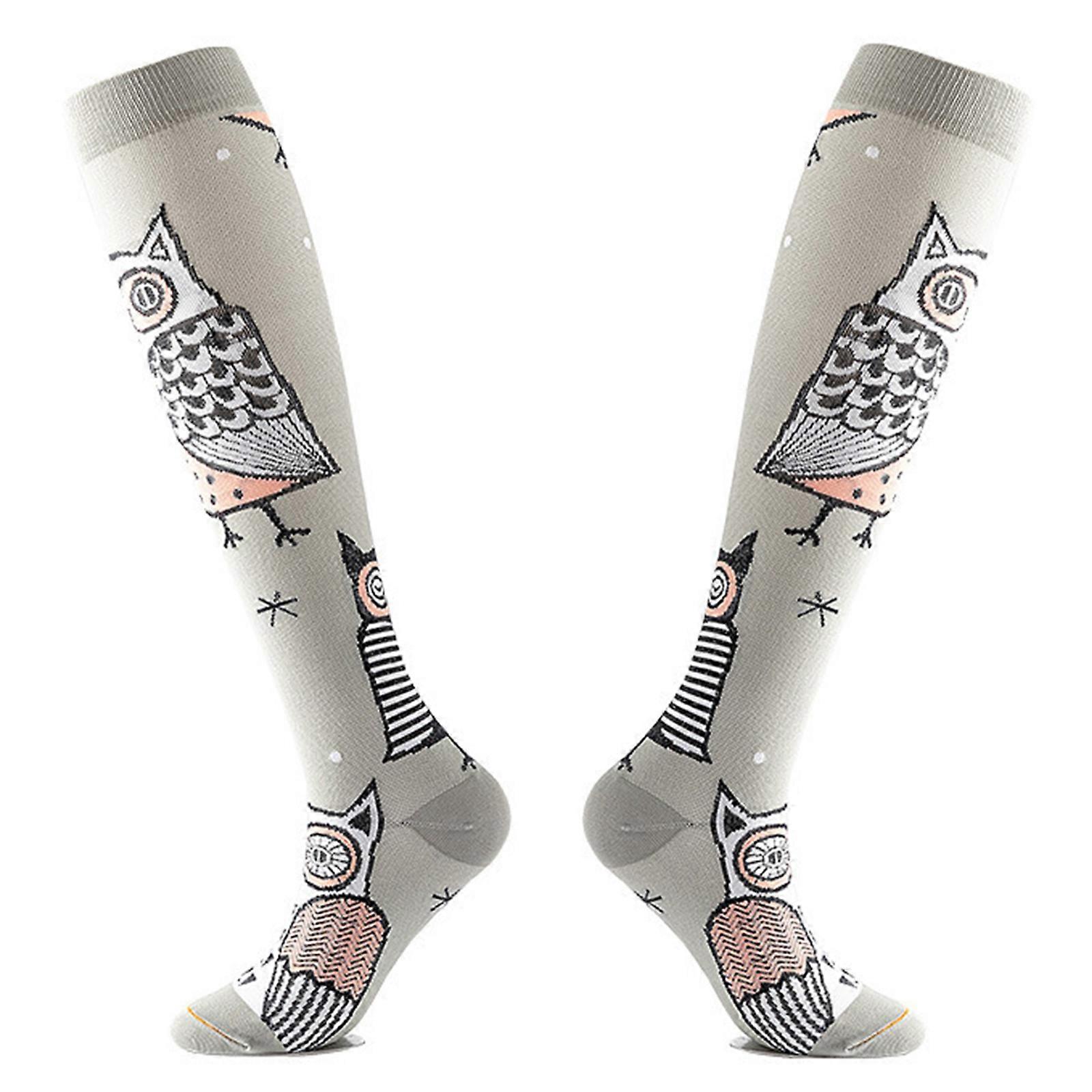 Halloween Series Compression Socks for Women & Men Circulation Knee High Elastic Socks Best Support for Cycling Running  owl L.XL