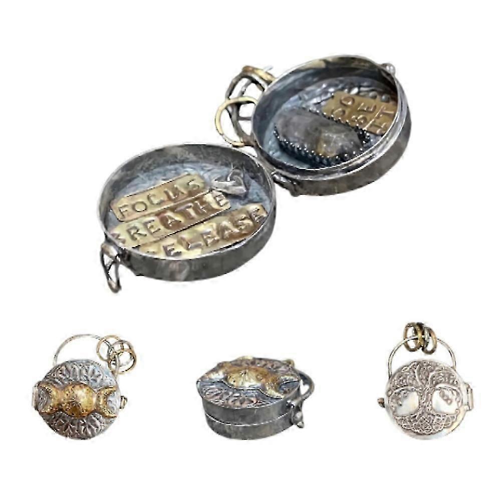 Medalhão de Prata com Lua Tripla com Vida na Árvore, Medalhão de Feitiço Feito à Mão, Com Um Cristal
