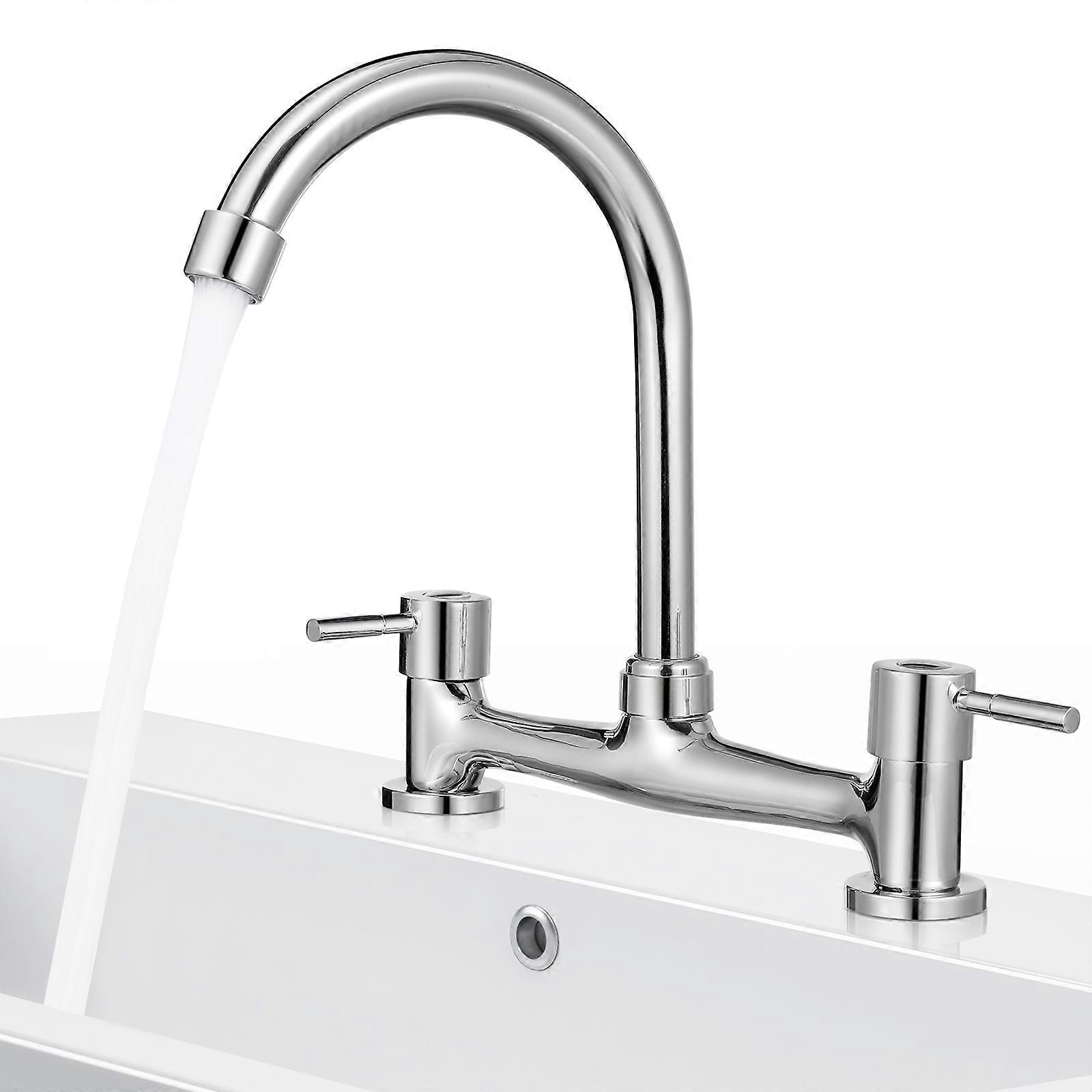 Kitchen Sink Mixer Tap, 2 Hole Faucet with 360° Swivel Spout, Lever Handle for Hot and Cold Water, Gooseneck Design for Bathroom Sink, Easy