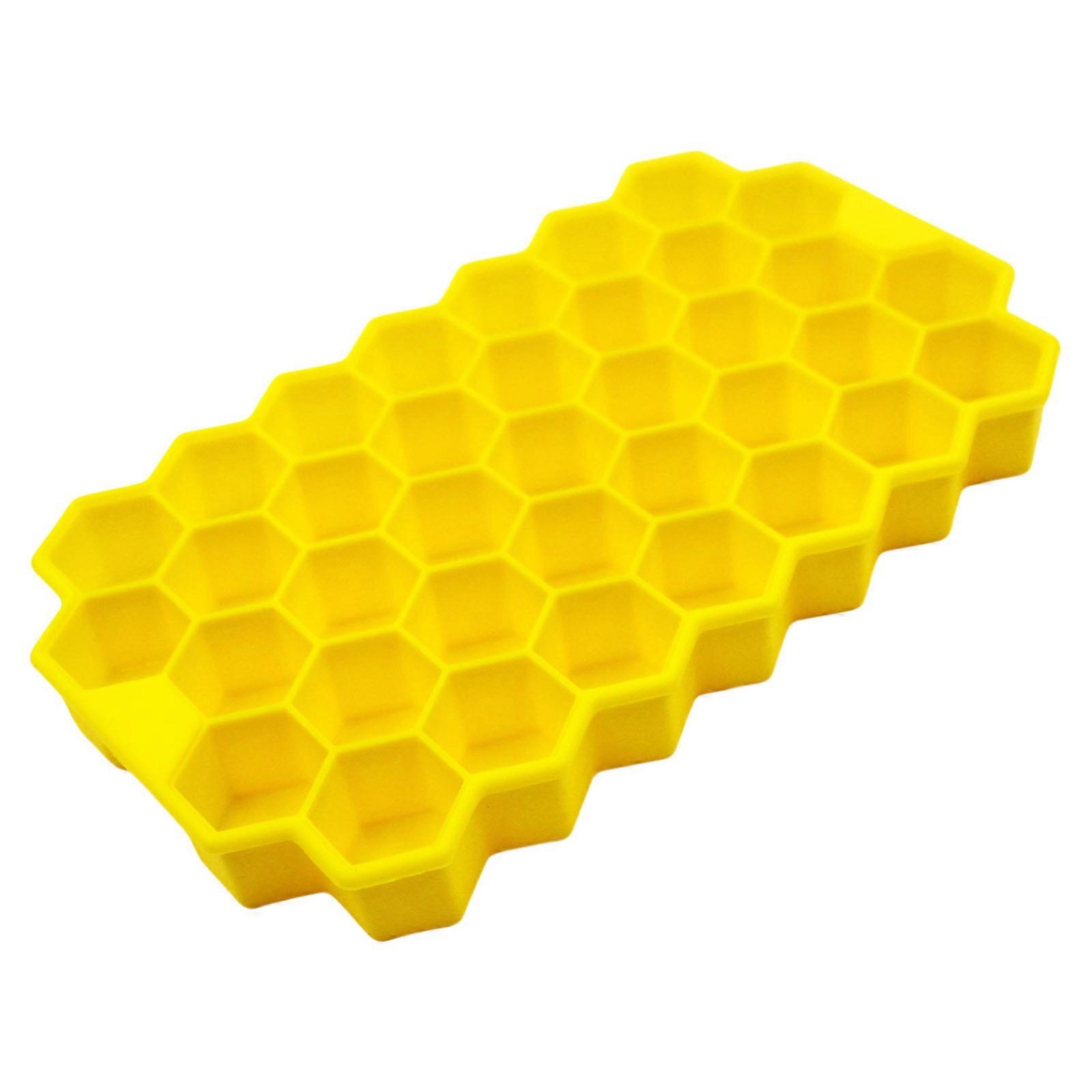 Multipurpose 37 Cell Square Ice Cubes Tray Silicone Molds for Coffee Cocktails Space Saving Hexagon Ice Molds Yellow