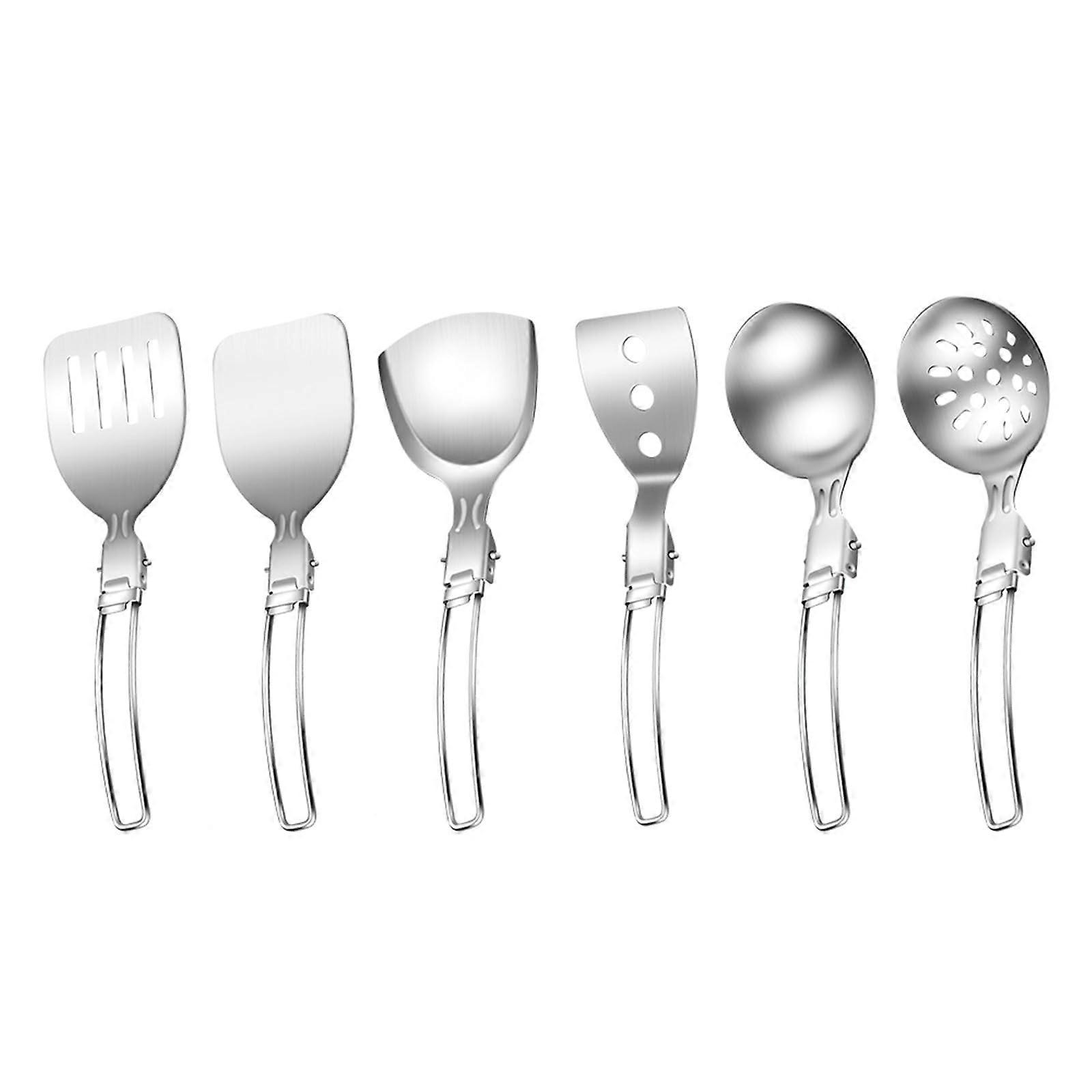 Multi-Purpose Camping Cooking Tool Set, Stainless Steel Travel Cookware with Foldable Spoon and Spatula