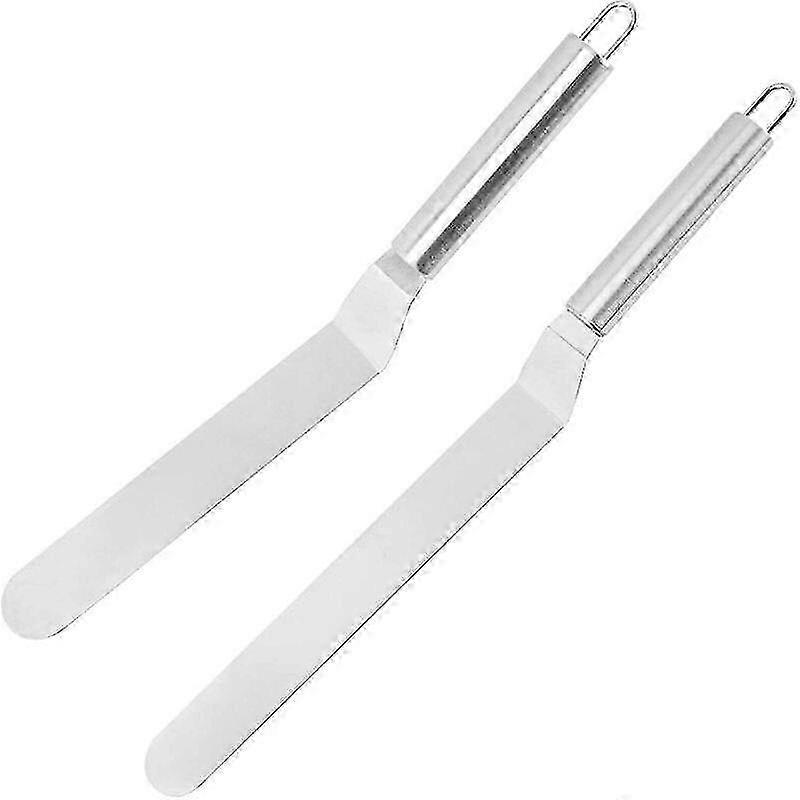 Stainless Steel Angled Cake Spatula Set - 8/10" Baking Pastry Tools (2-Piece)