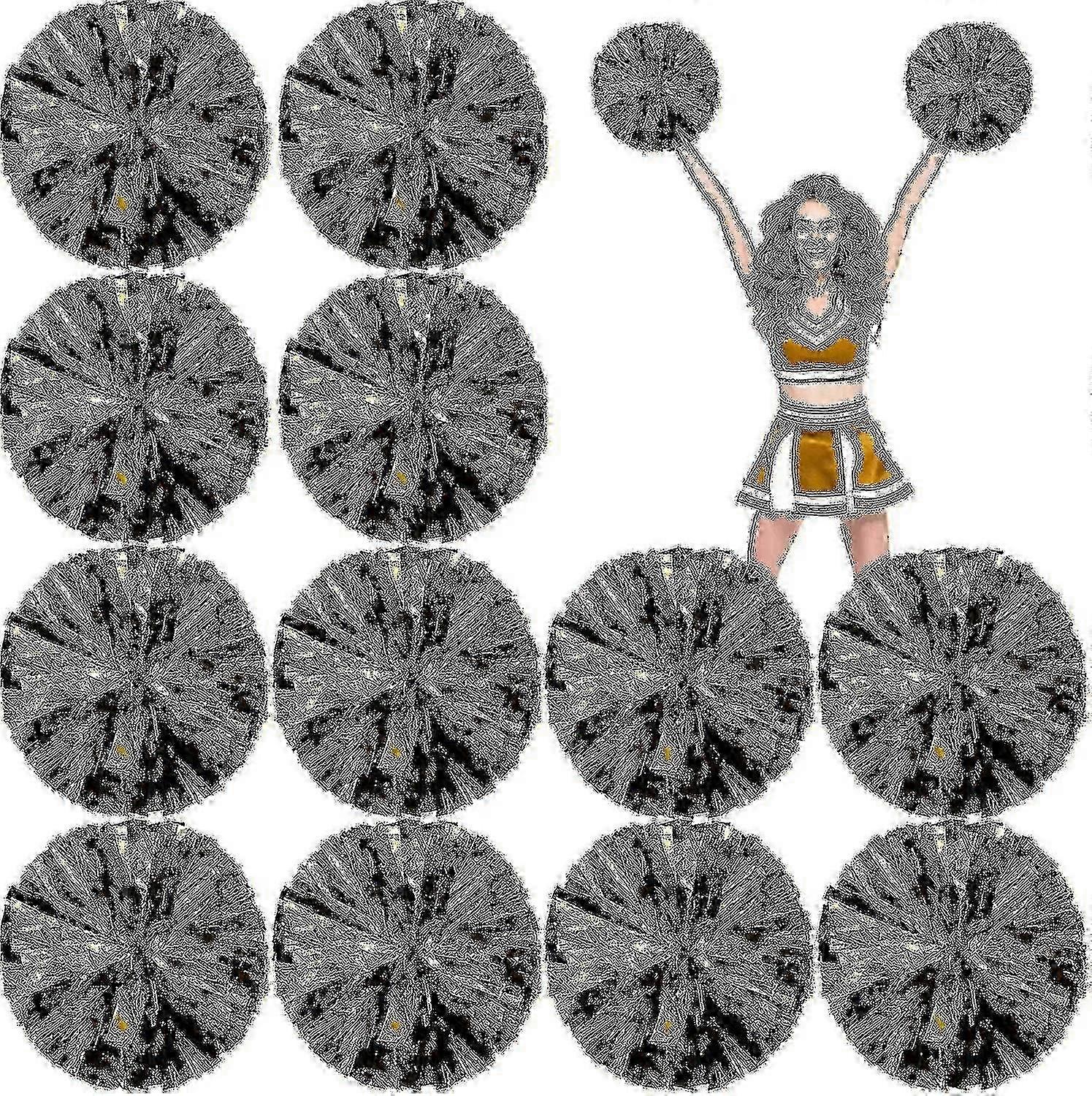 24パック12インチメタリックチアリーディングポンポンとバトン - ブラック&ゴールド