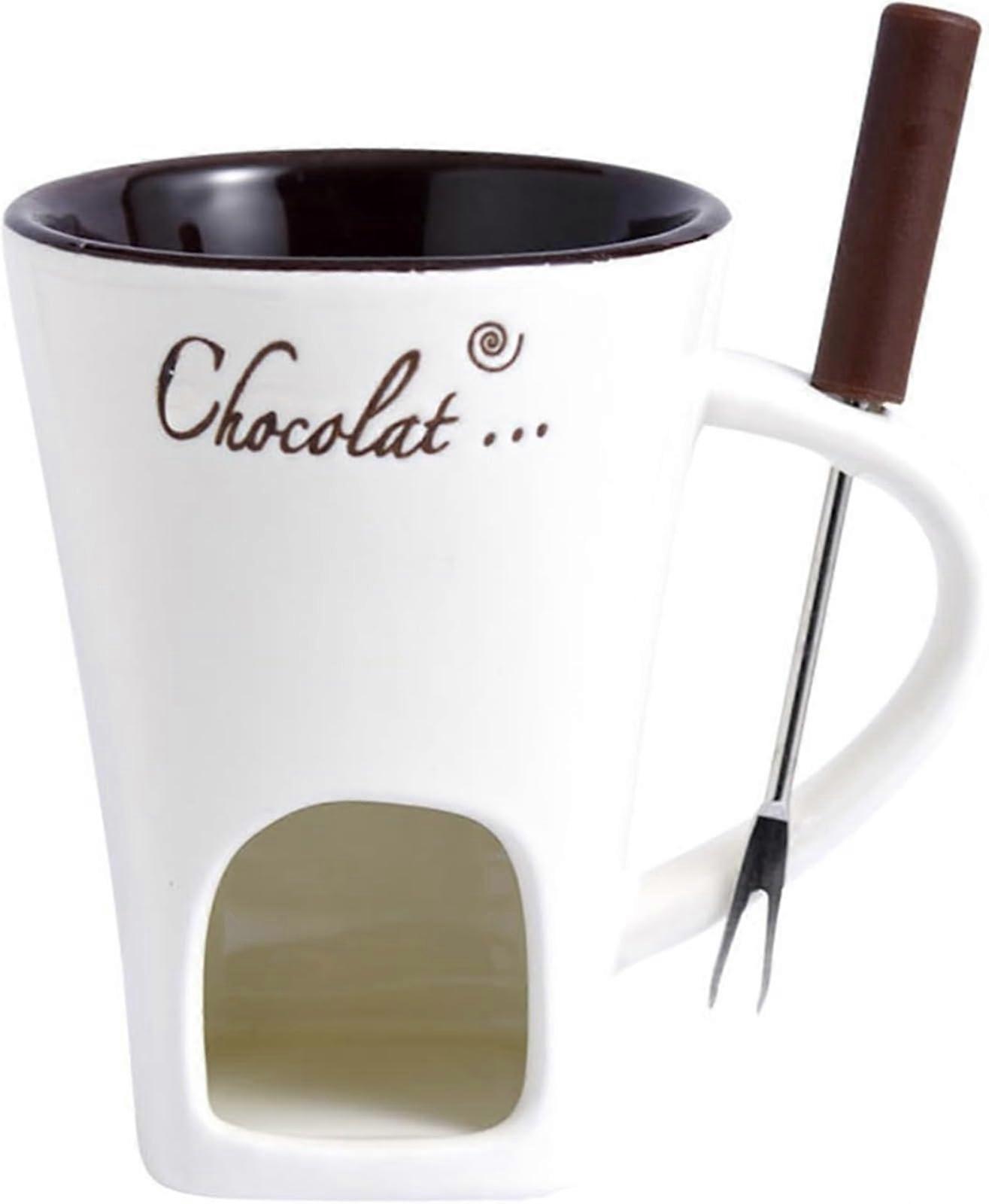 Ceramic fondue set, chocolate fondue cup with fork, cheese fondue cup, butter kettle, heated fondue with teapot