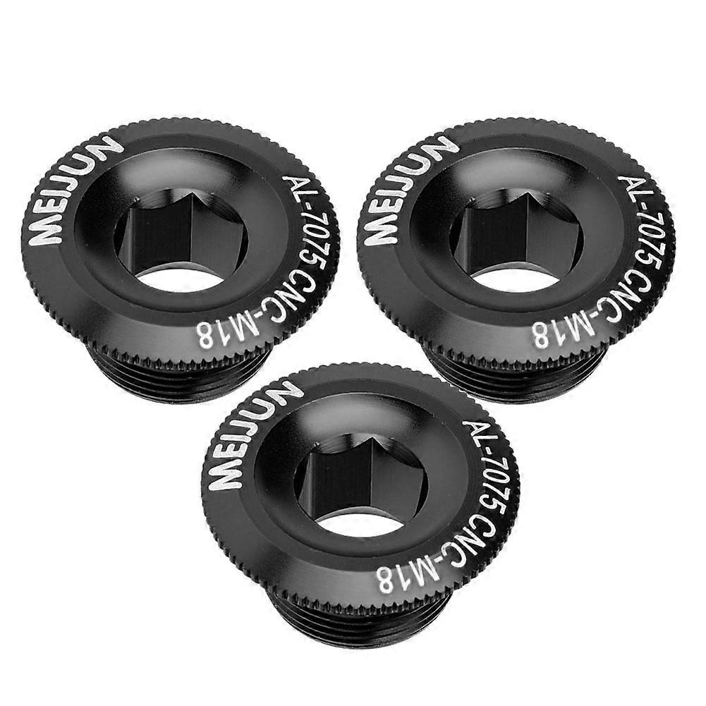 Lot de 3 écrous de vis d'axe de vélo en alliage d'aluminium de 18 mm, accessoire pour manivelle de vélo (noir)