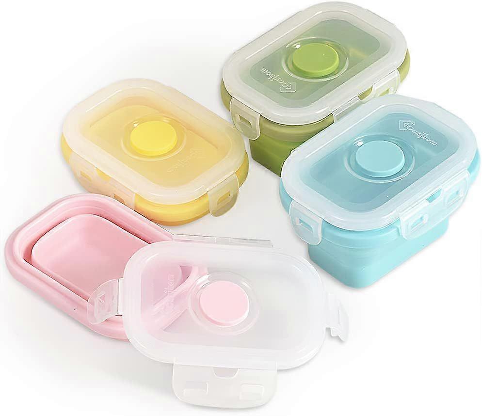 Pack of 4 Collapsible Silicone Food Storage Container, Portion Control Container with Clip-on Lid, Stackable, Space Saving, Microwave/Fridge/Freezer/D