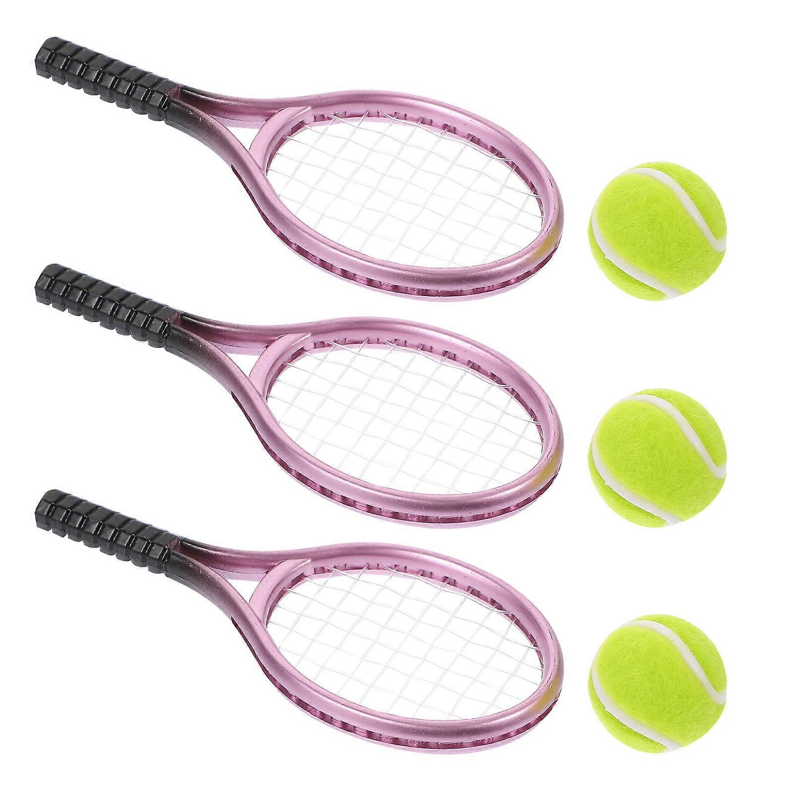 Mini Tennis Racket Miniature Design Photography Props Assorted Color Plastic 3 Sets