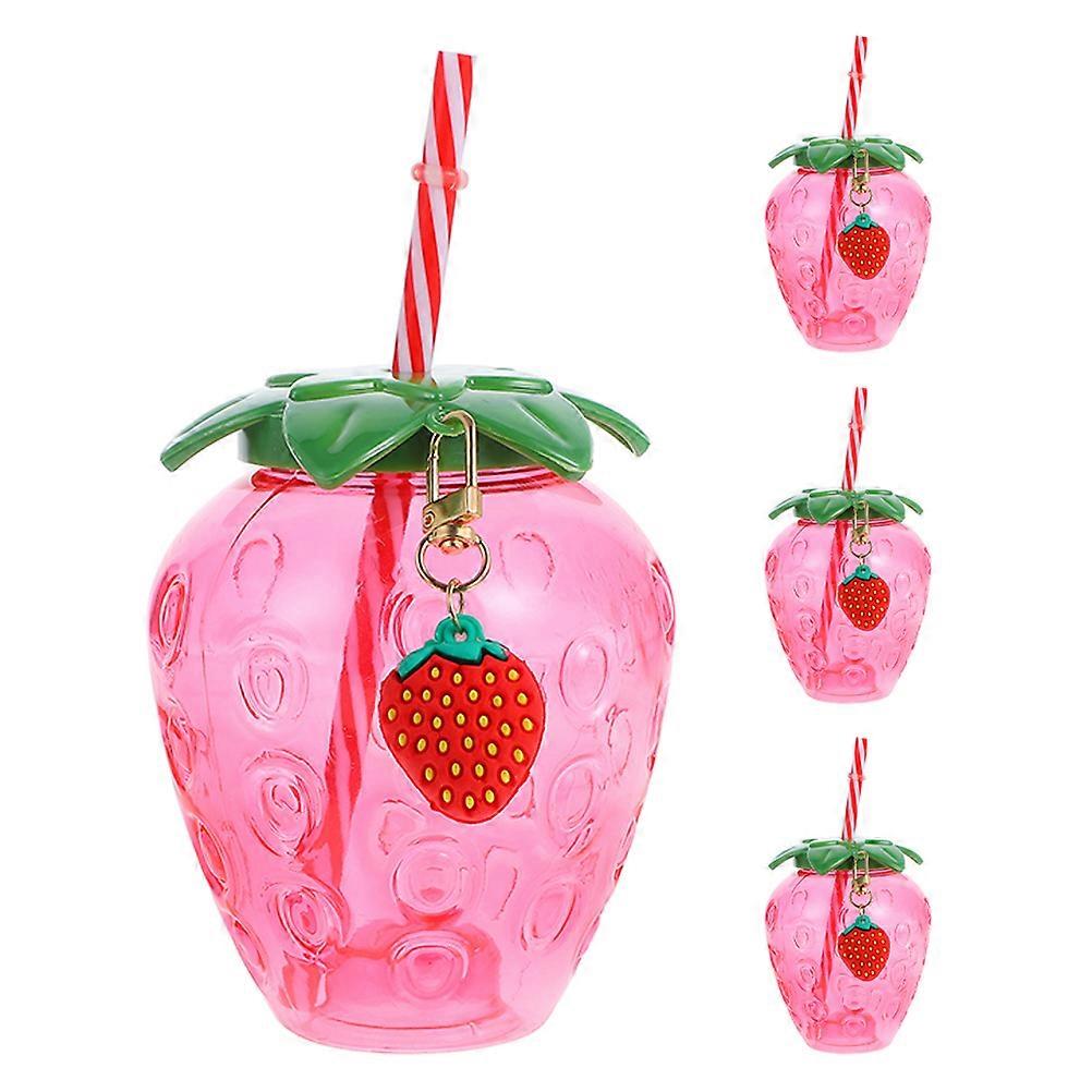 Strawberry Pattern Drinking Cup Reusable For Picnic Camping Parties 4Set