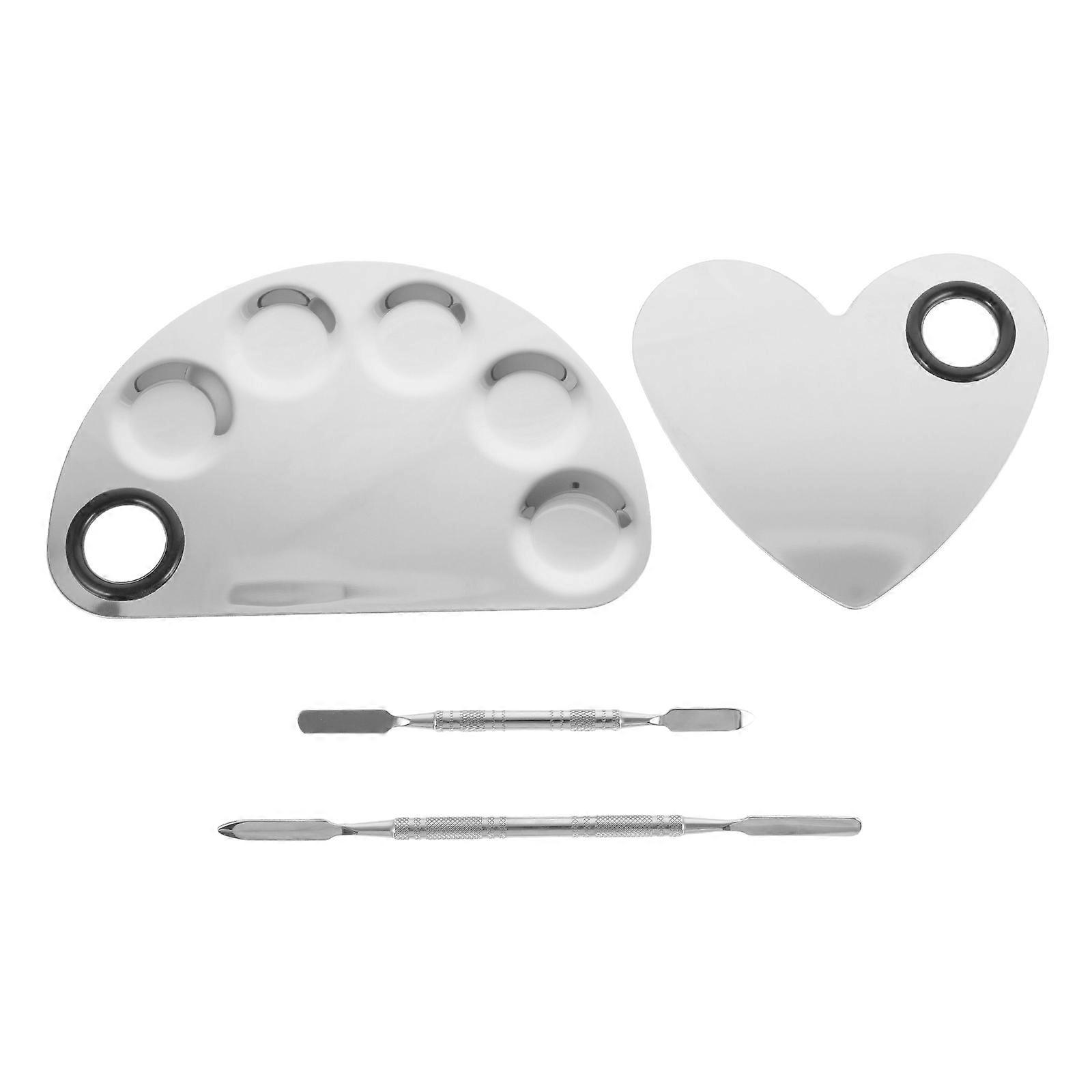Handheld Stainless Steel Nail Art Cosmetic Mixing Palette with Spatulas Makeup Application Silver 6.1 3.9 0.2in Color Mixing 2Pcs