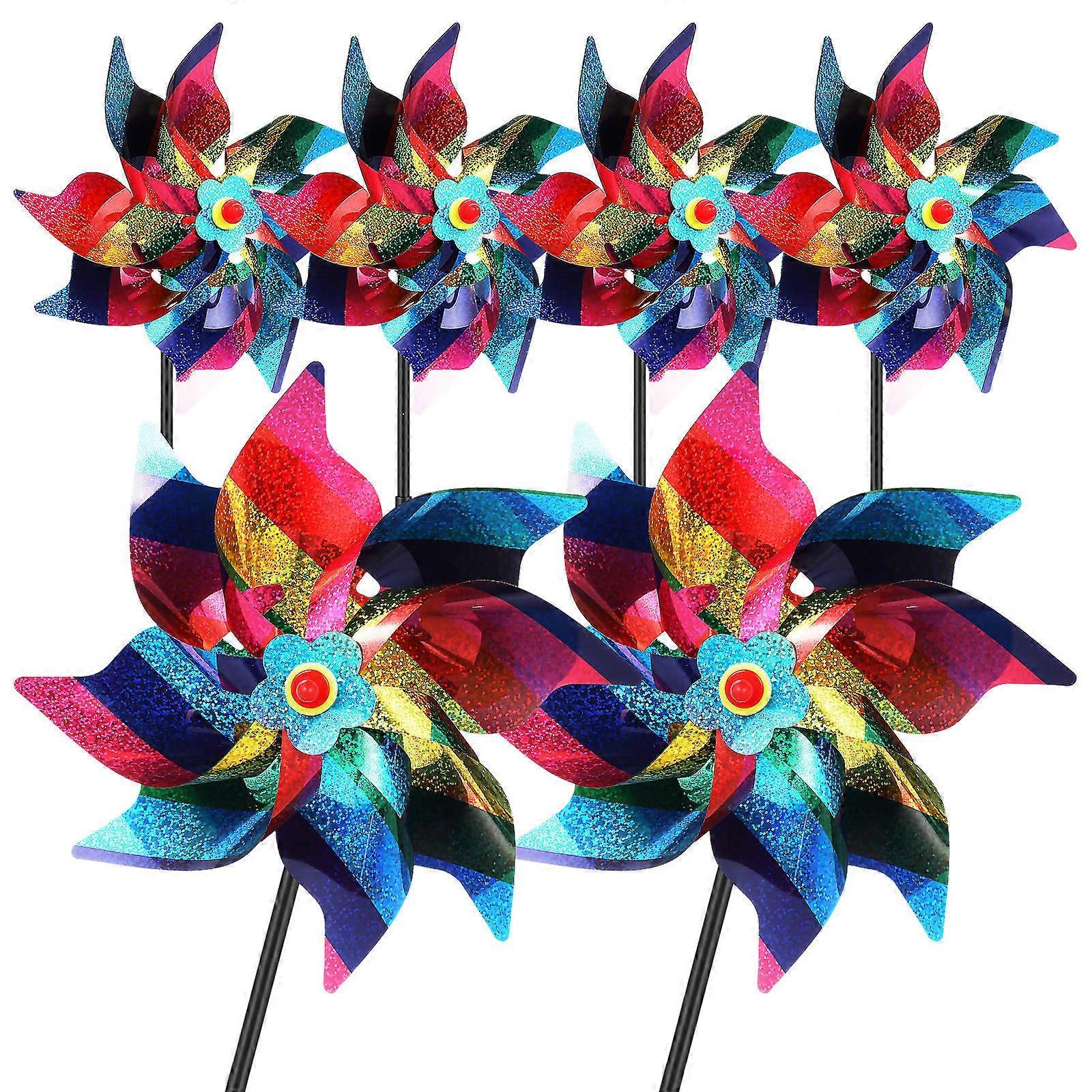 6pcs Pinwheels Decorative Windmills for Garden Outdoor Fun Sturdy Plastic Wind Spinners Unique Design