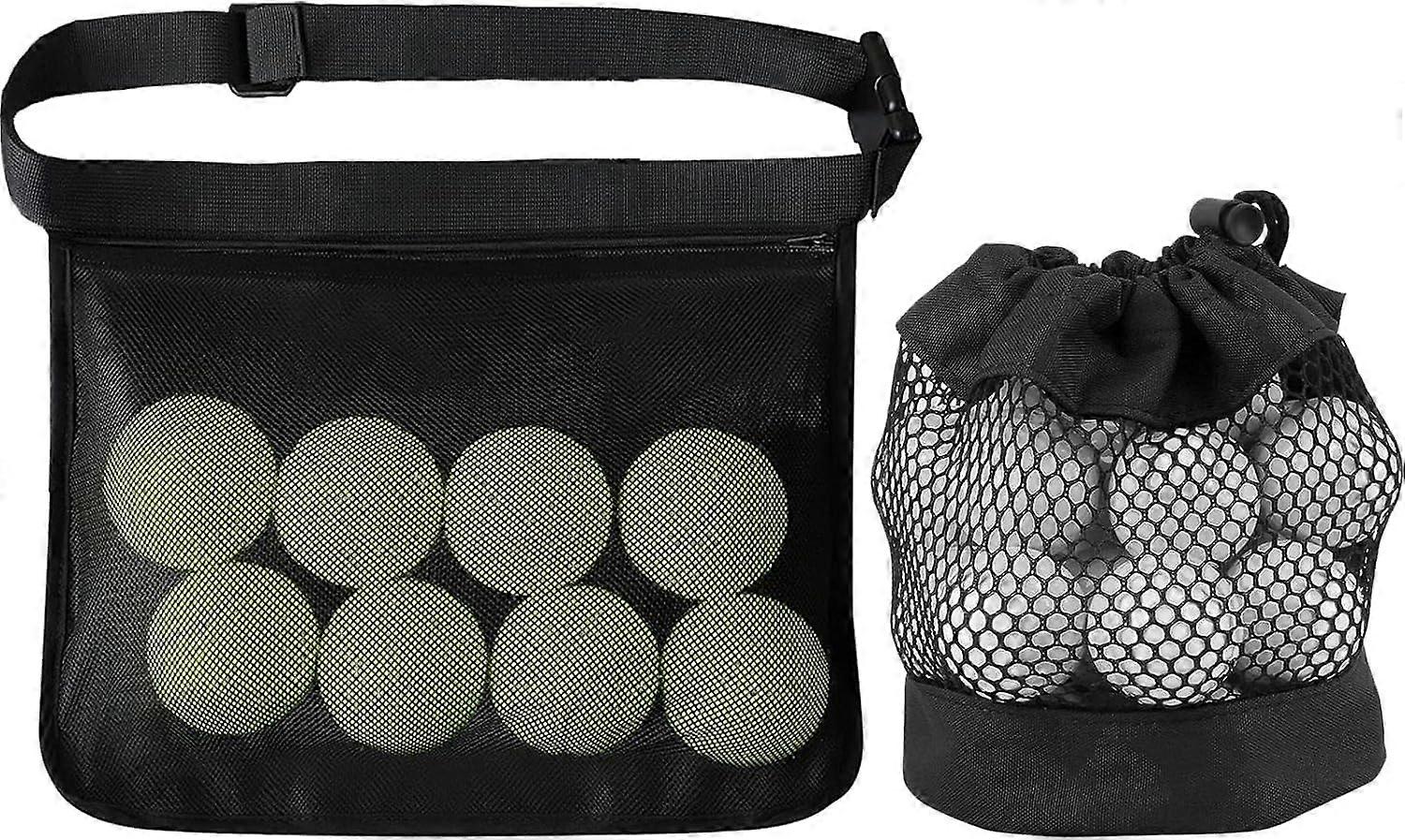 Tennis Bag Pack of 2 Adjustable Mesh Waist Bag 35 x 27.5 cm for Easy Transport of Tennis and Golf Balls