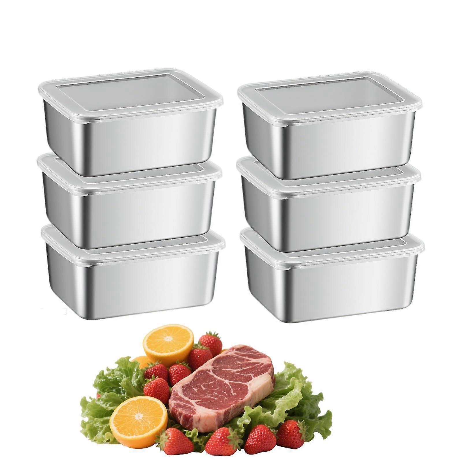 Pack of 6 Stainless Steel Food Containers, Reusable, Stackable for Fridge