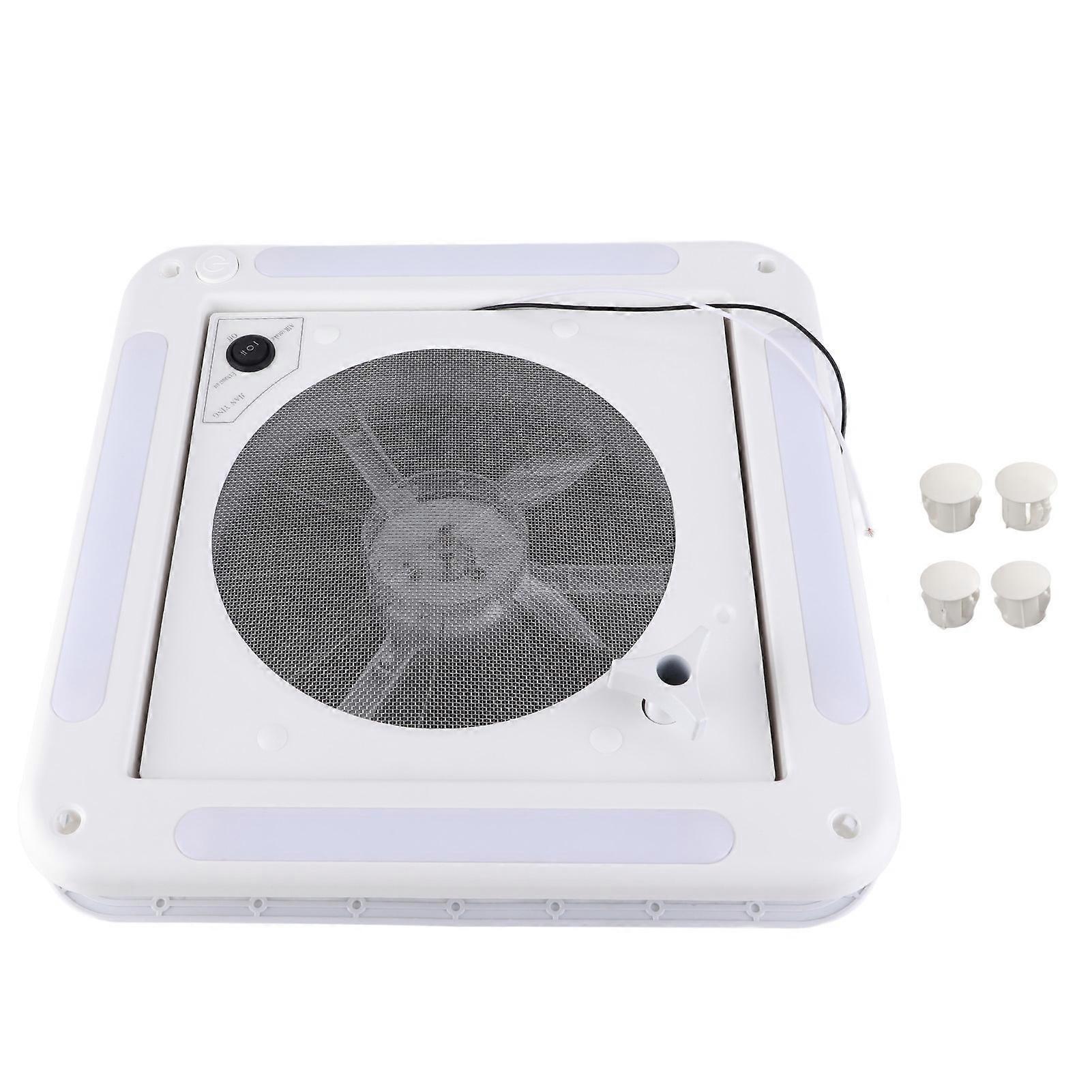 12V RV Roof Fan 360 x 360mm 10 Blades Dual Mode Air Inlet/Outlet 4 LEDs for Motorhome and Trailer