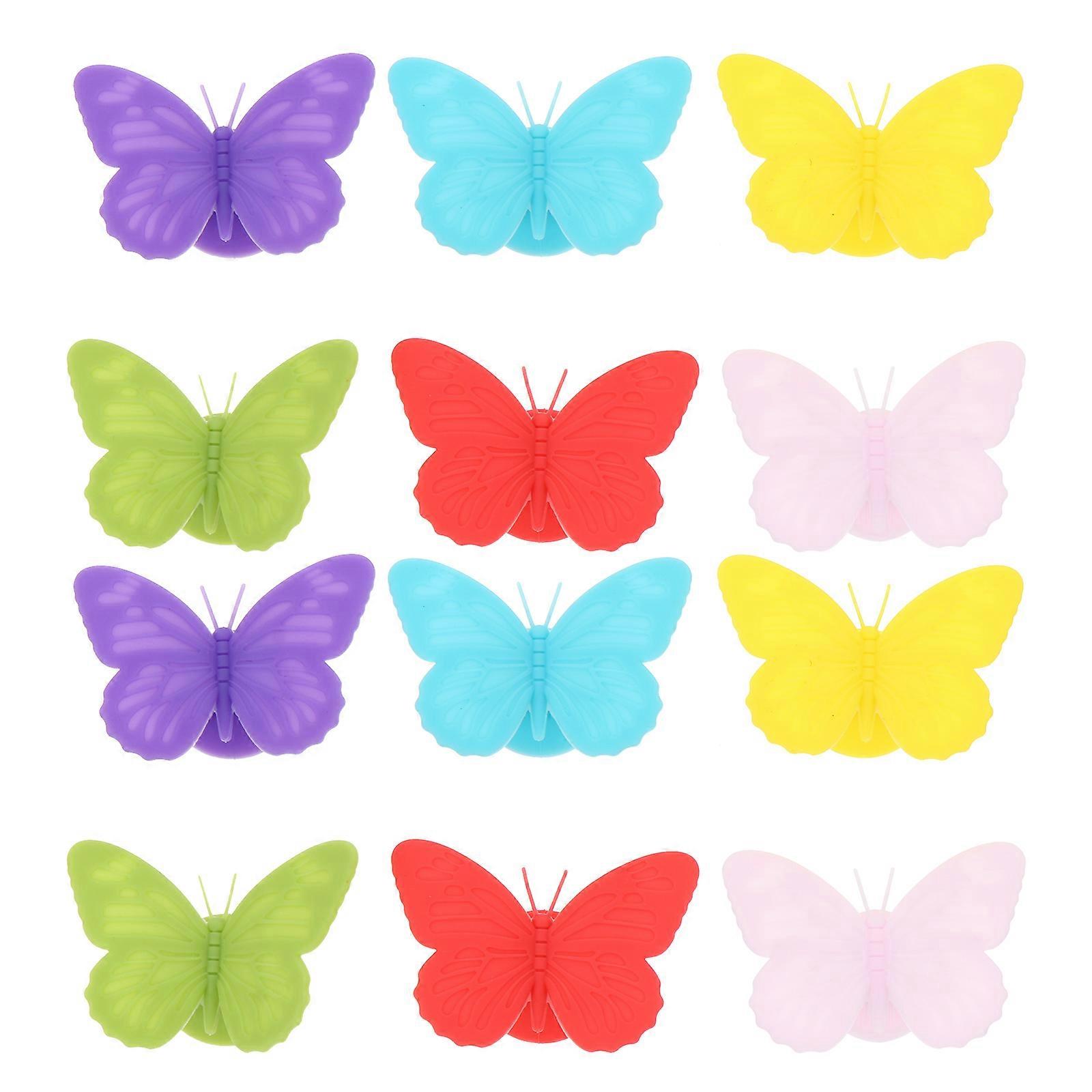 12Pcs Silicone Wine Glass Charms for Party and Dining Table Use Assorted Color Butterfly Shape