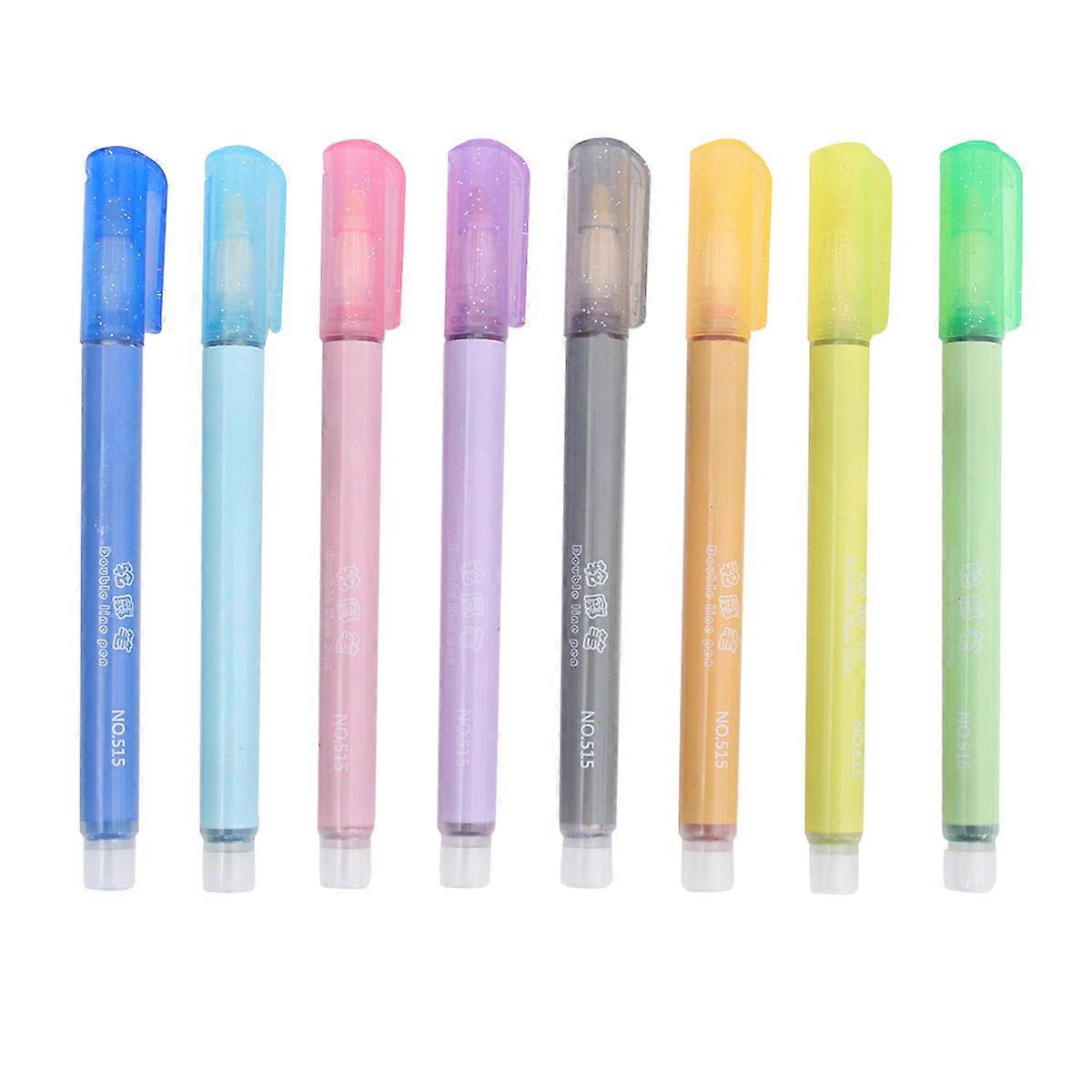 Highlighters Pen Kit Fluorescent Marker Pens School Projects Cylindrical Shape Extra-Smooth Writing System 8Set
