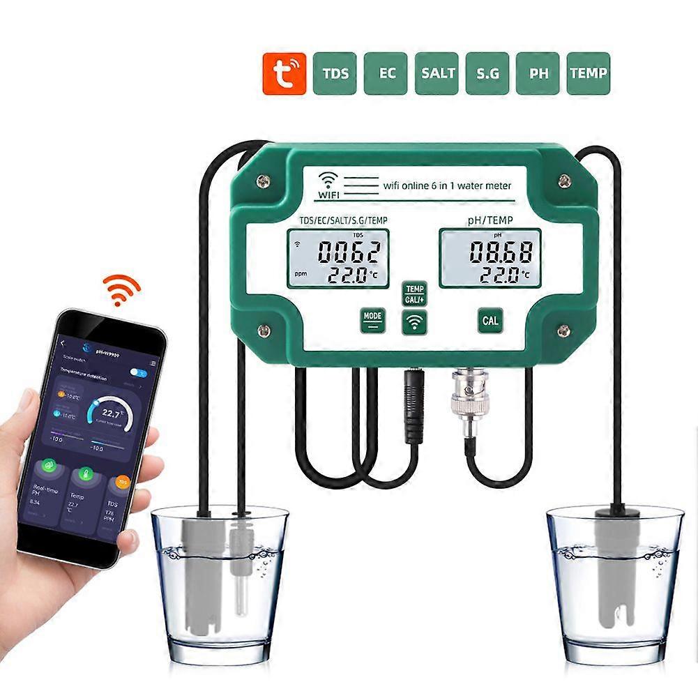 Wifi water quality monitor tester 6 in 1 ph/tds/ec/sg/salinity/multi-parameter ph detector meter tuya app control us/eu plug