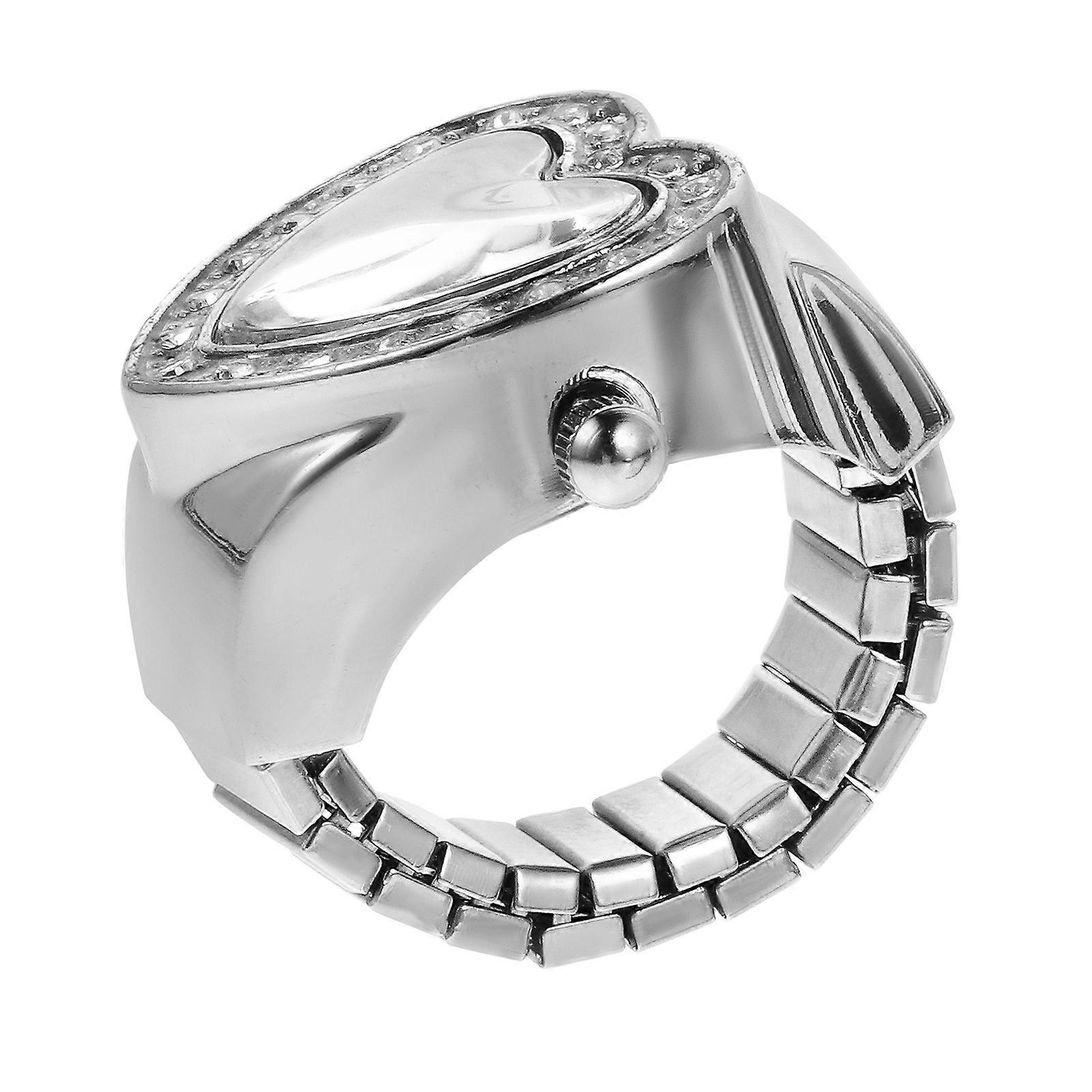 1Pc Elastic Finger Ring Watch Heart Shape Quartz Retro Watch for Men and Women