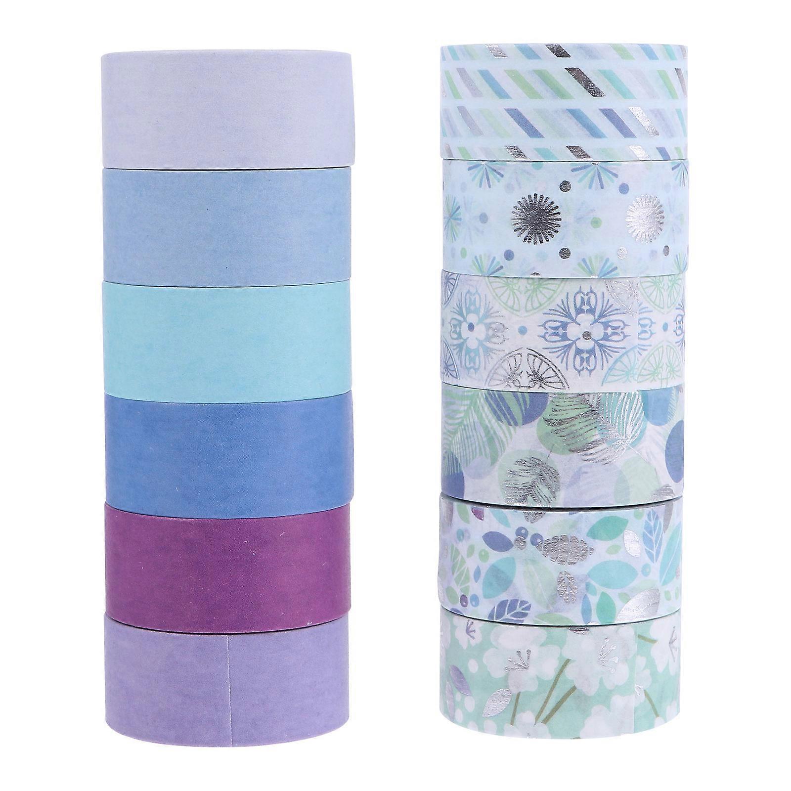 Colored Decorative Paper Tape Adhesive Tape Washi Tape DIY Enthusiasts Easy to Tear by Hand Clear Texture 12 Rolls