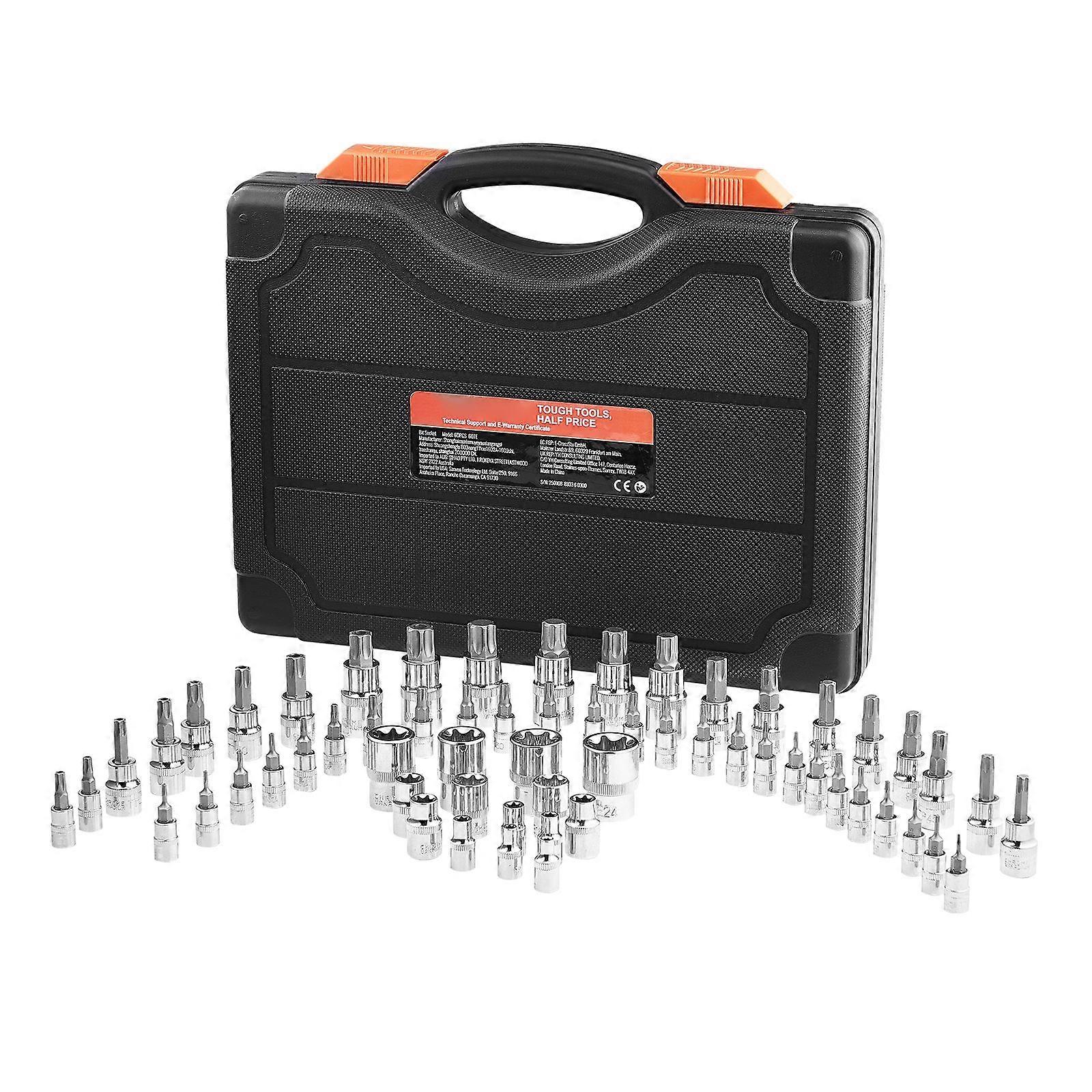 Torx Bit Socket and External Torx Socket Set, 60-Piece T6-T70, TT6-TT70, TP8-TP60, E4-E24, S2 Alloy Steel and Cr-V Steel, 1/4 in, 3/8 in