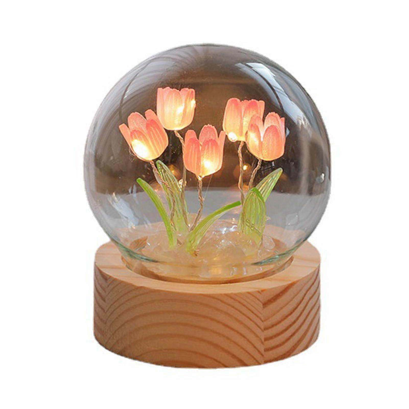 Flower Lamp Tulip Design Assembly Required Handmade Artificial Flower Table Lamp Pink Office Desk Lamp