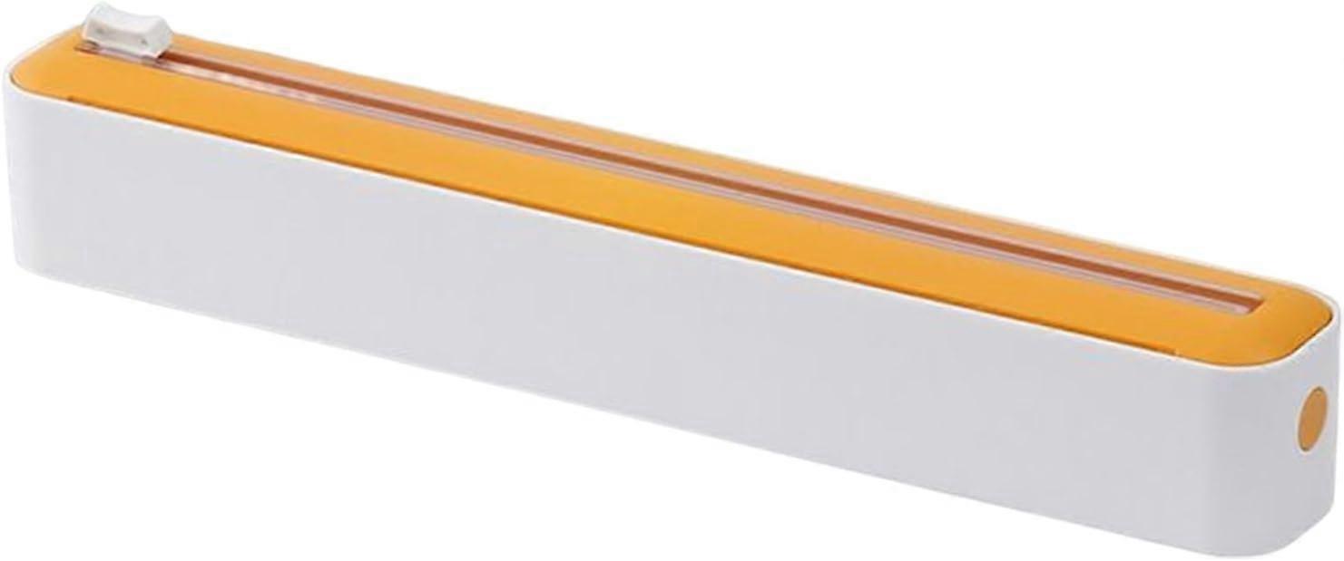 Plastic Wrap Dispenser with Cutter, Reusable Dispenser, Stretch Clear Cling Wrap (White,Orange)