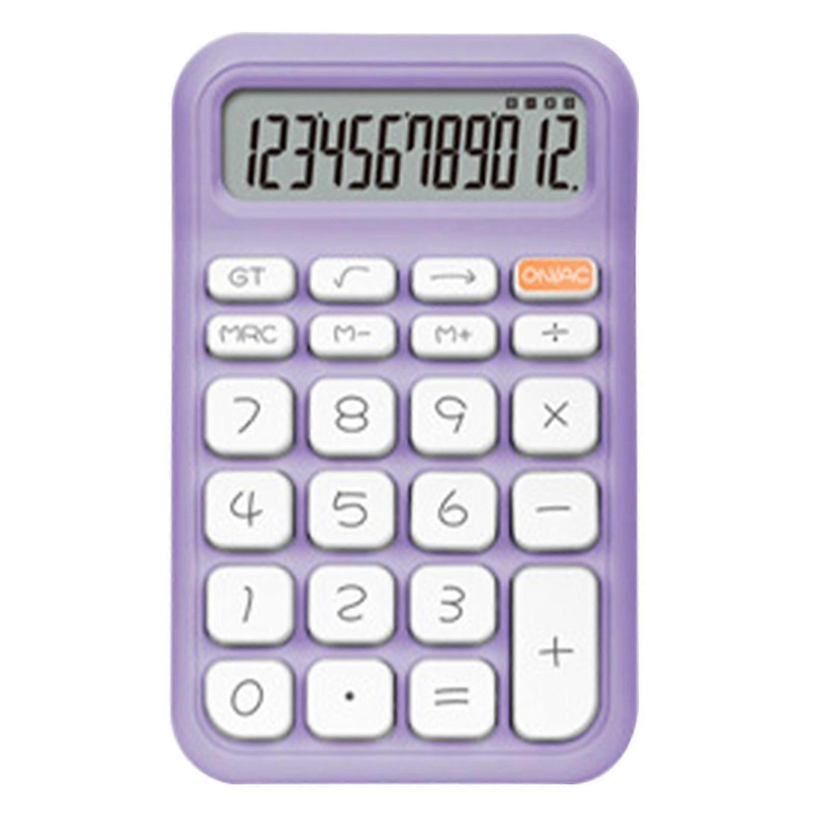 12-Digit Handheld Pocket Calculator with Notepad for Students and Office, Purple