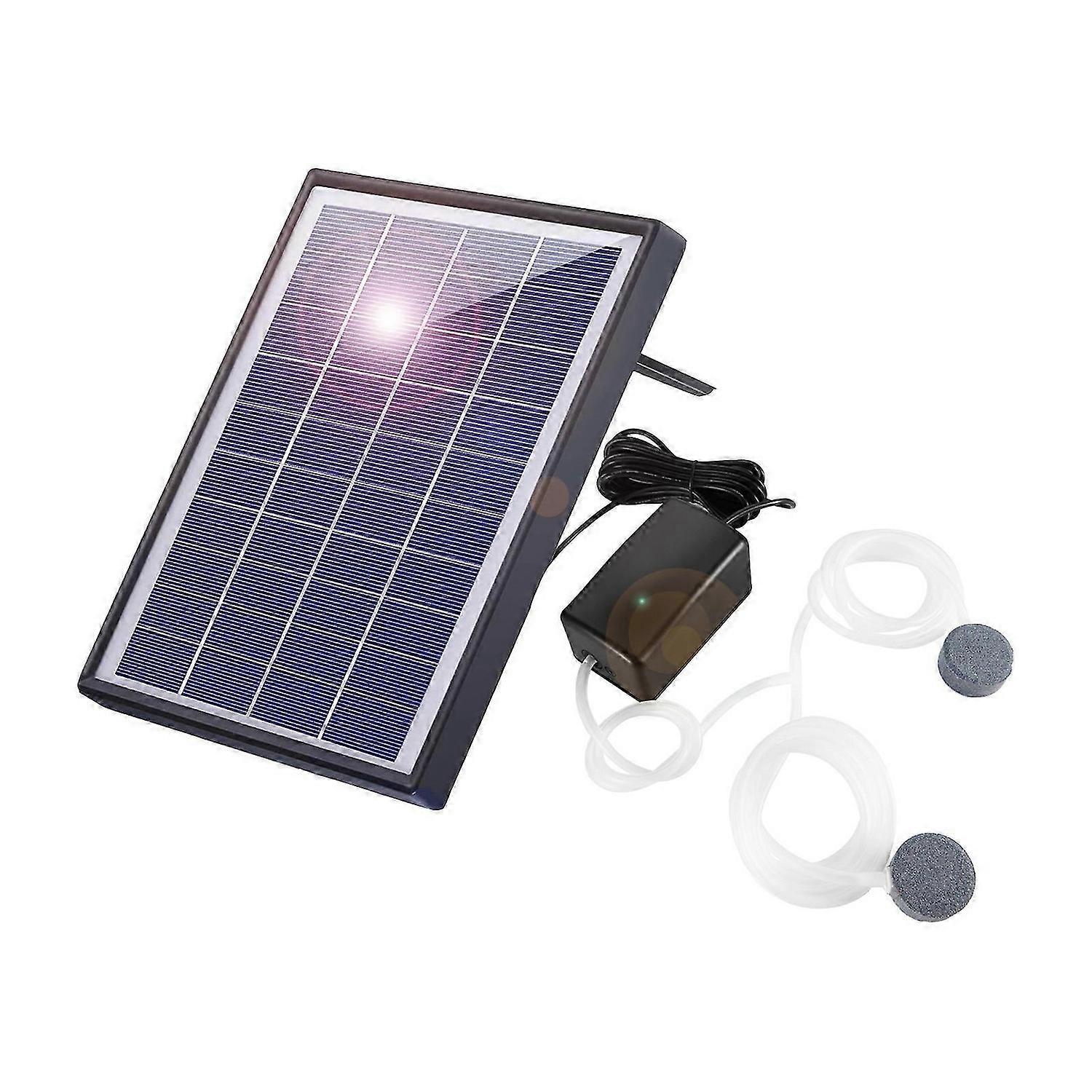 6W Solar Oxygen Pump Fish Tank Oxygenator Aquarium Oxygen Aerator Air Pump Fishing Aerator with Pipe 2 Air Bubble Stones for Garden Fish Tank Outdoor
