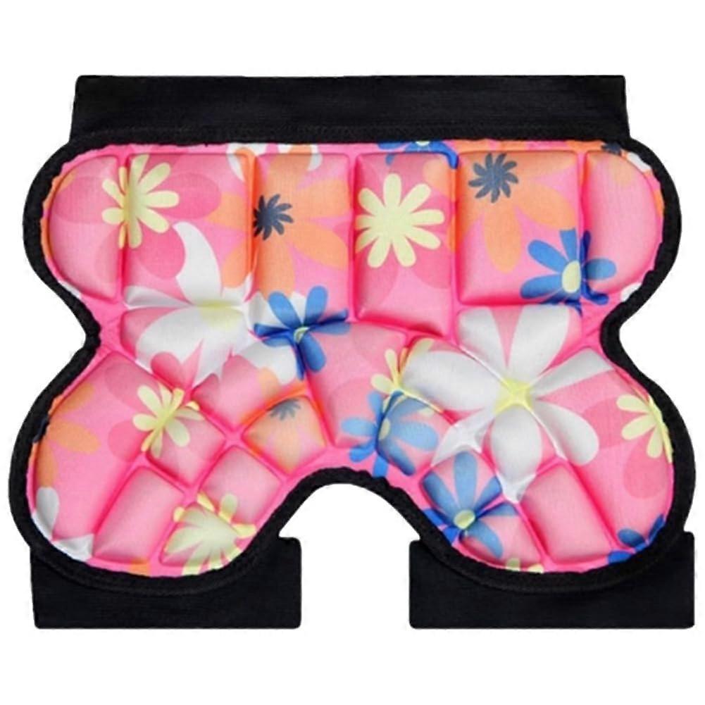 Kids 3D Padded Hip Protection Shorts Breathable Shock Absorbing Adjustable Waist Roller Skating Pink Floral Pattern