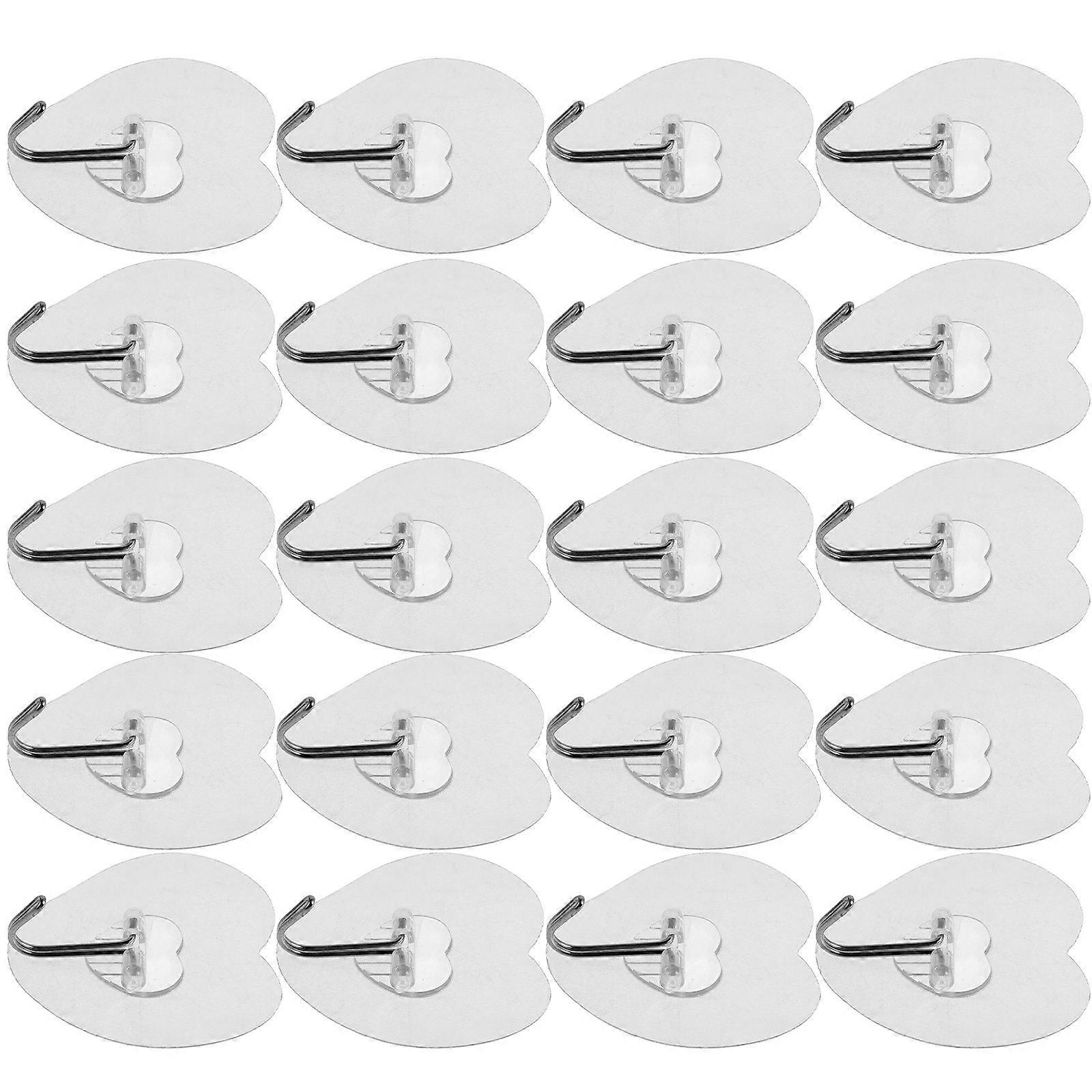 Heart Hooks Waterproof Transparent Adhesive Hooks Kitchen Towel Coat Wall Hooks 20Pack