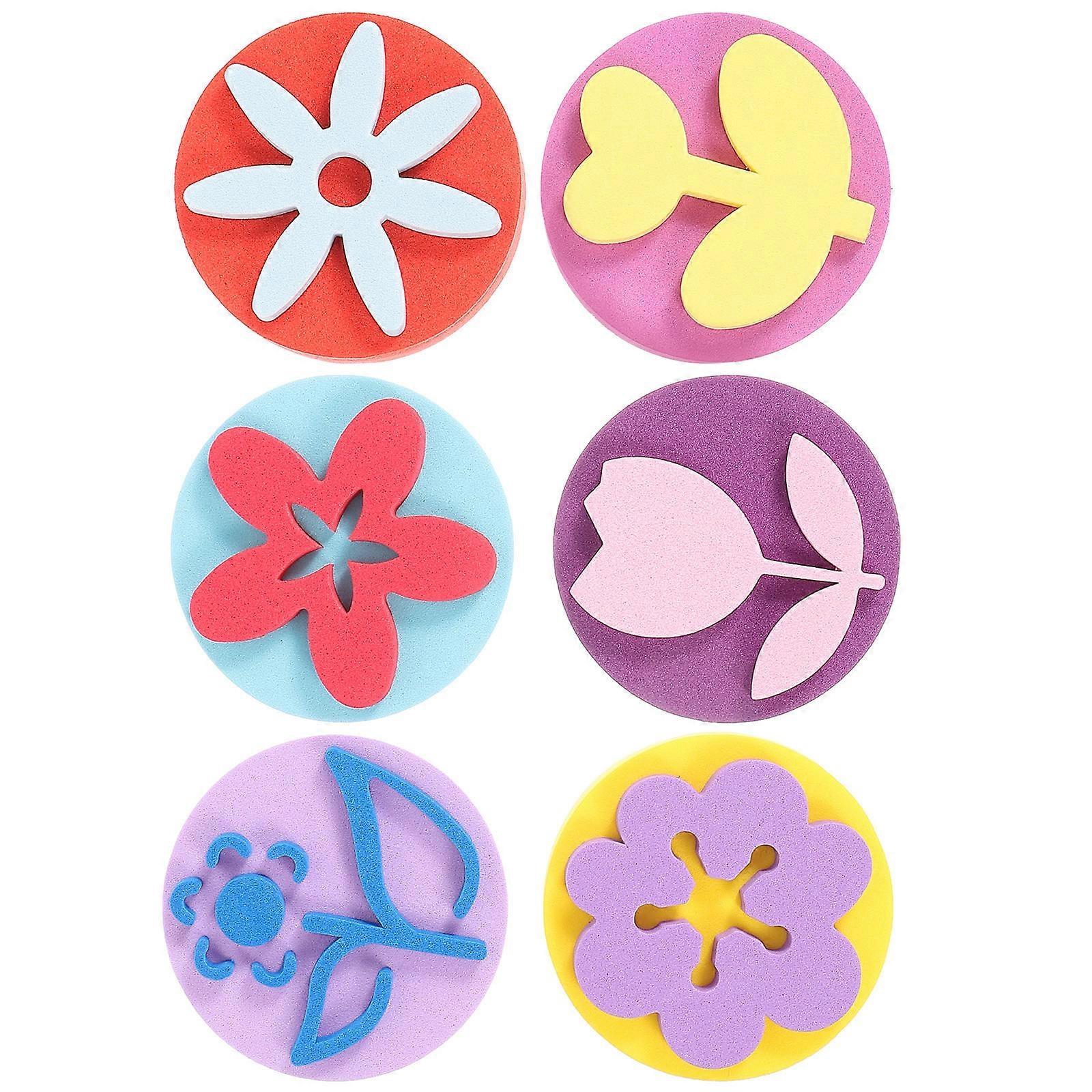 6 pcs DIY sponge stamps for lightweight EVA painting seals, flower pattern, random colors, easy to use and wash, ideal for children's craft and bath