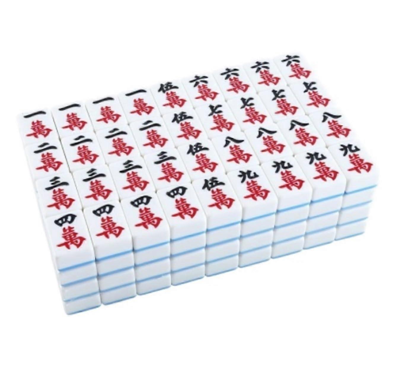 麻将牌套装麻将套装麻将 144Tile Set 中文带储物袋中国麻将游戏套装中国麻将套装(蓝色,42 毫米)42 毫米蓝色