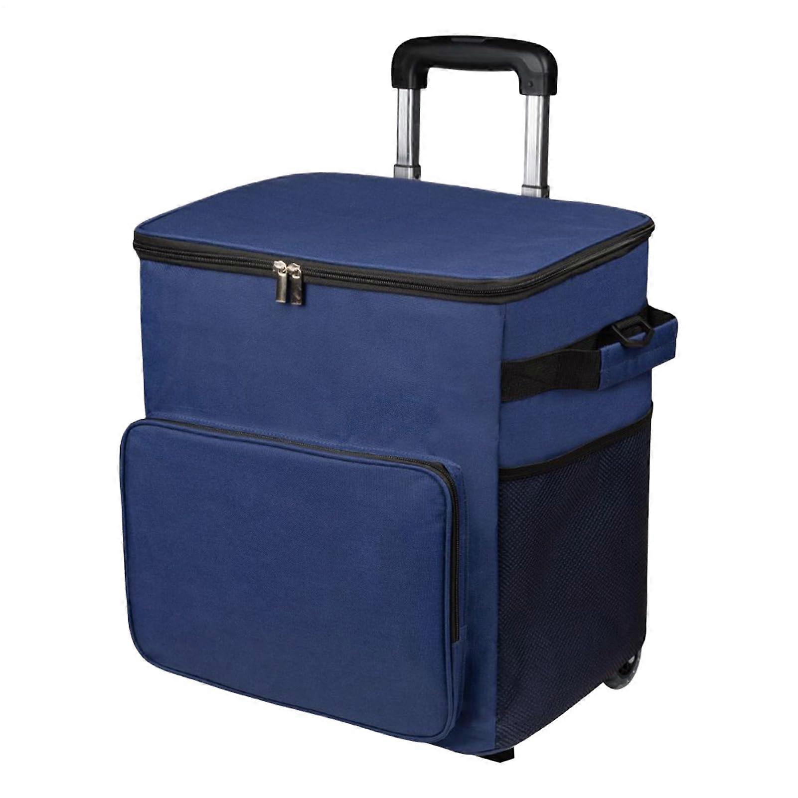 35L Rolling Cooler Box with Handle and Adjustable Straps for Outdoor Adventures in Navy Blue