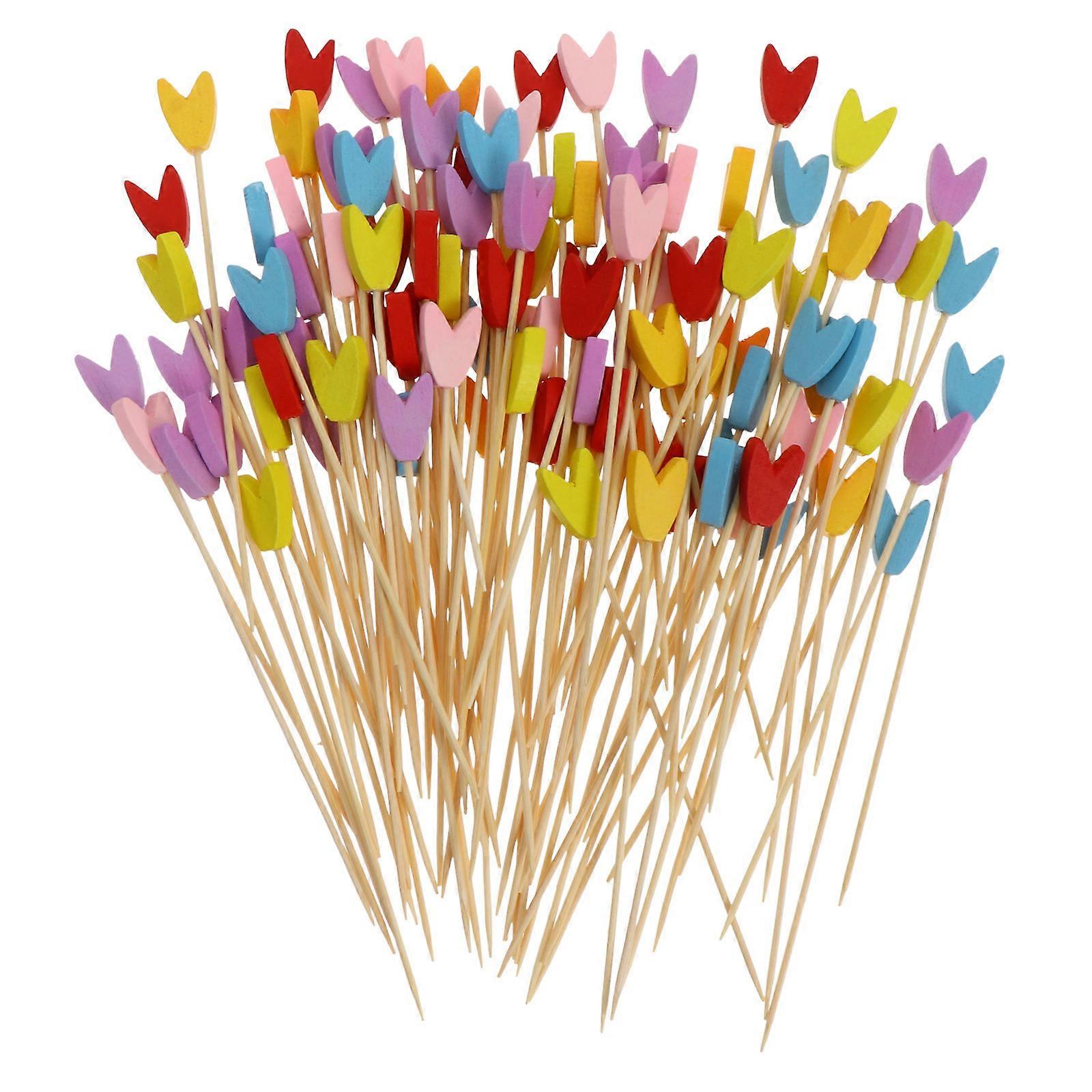 Disposable Bamboo Fruit Stick Heart-Shaped Mini Sushi Sticks For Dessert Tool 100Pcs