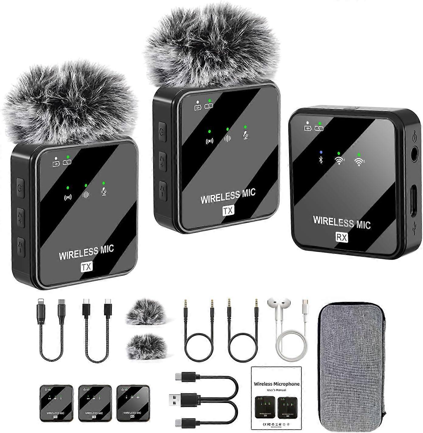 Dual Mini Wireless Microphone USB C & Lightning for iPhone,
