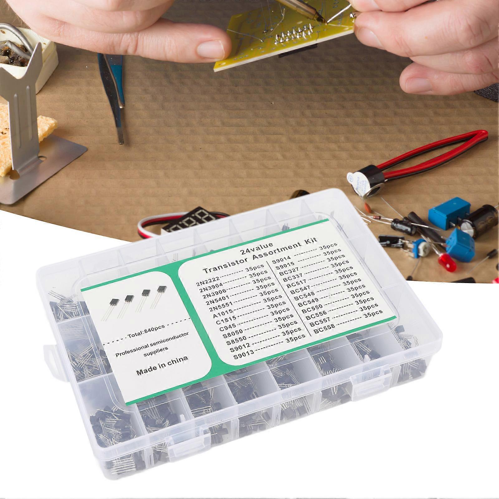840Pcs BC337 BC549 A1015 Transistor Diode Triode 24 Value NPN PNP Power General Purpose Transistor Assortment Kit 